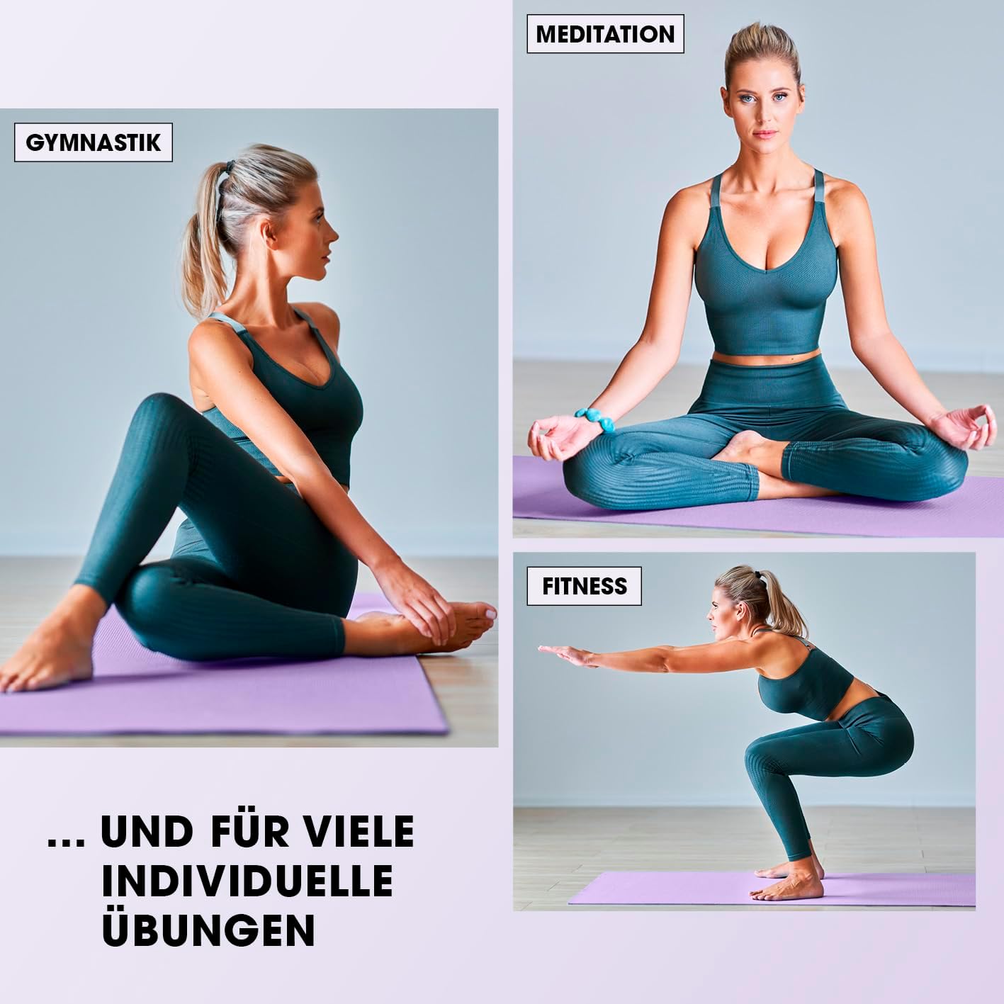 Gelenkschonende Fitnessmatte für Indoor/Outdoor (183x61cm), 183 x 61 x 1,5 cm Violett