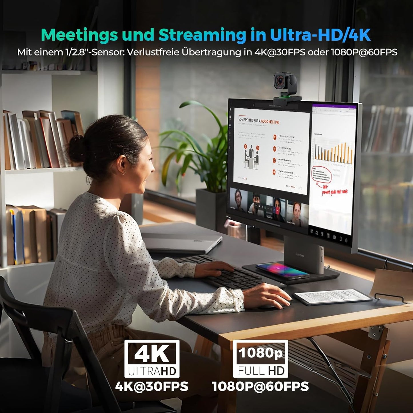 4K Webcam mit Gestensteuerung und AI-Tracking, 871