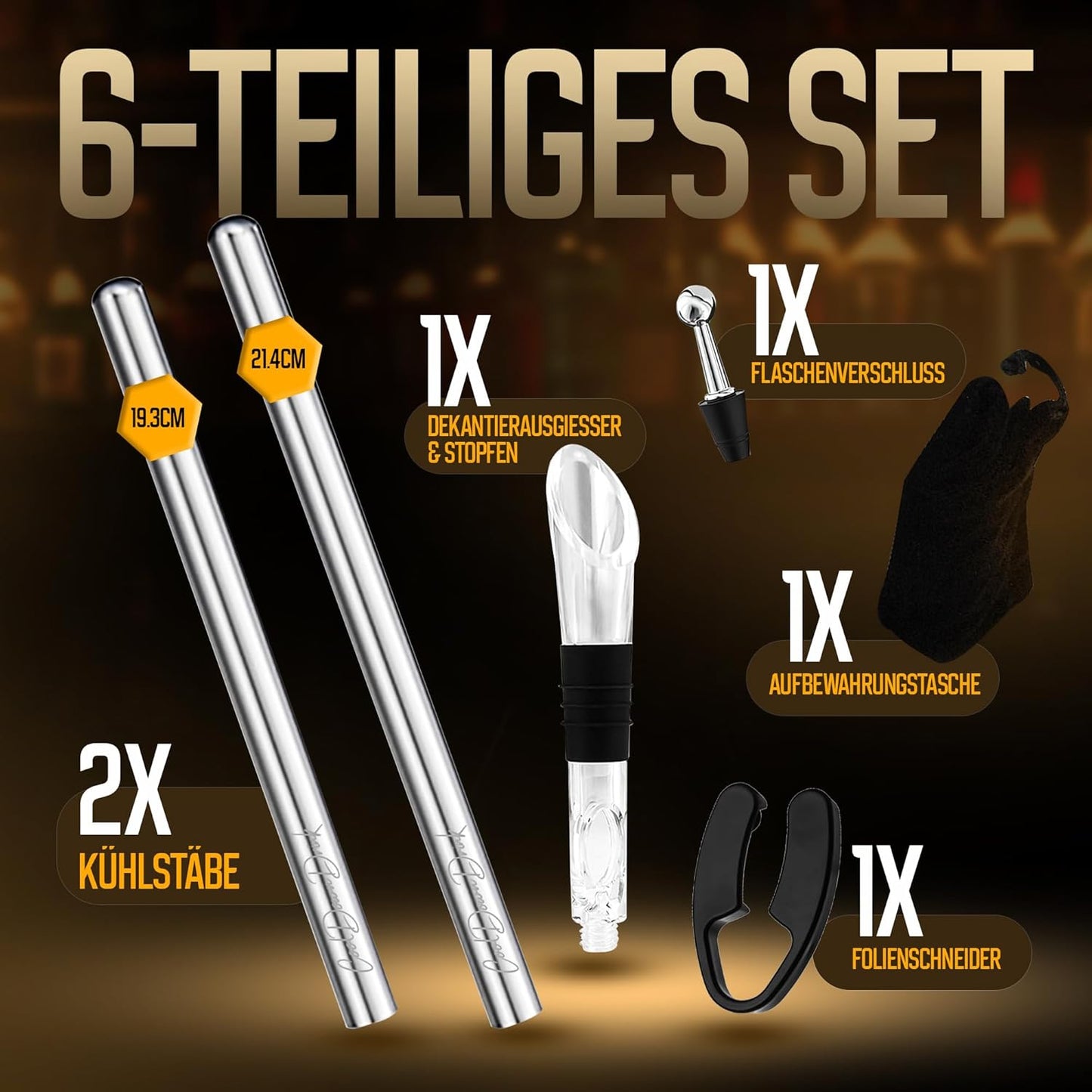 6-teiliges Weinkühlstab-Set mit Ausgiesser