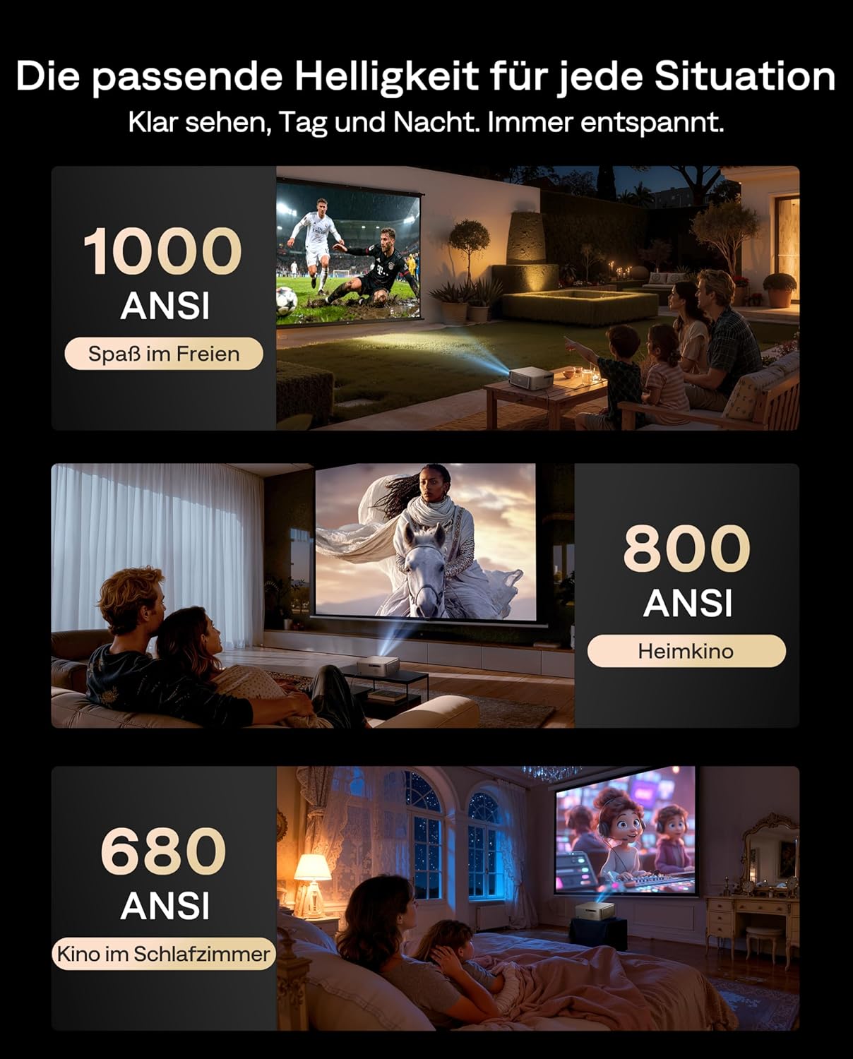 Smart Heimkino-Projektor mit 4K-Unterstützung, Braun