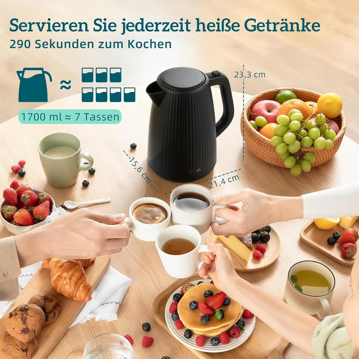 Frühstücksset mit Wasserkocher, Toaster und Eierkocher