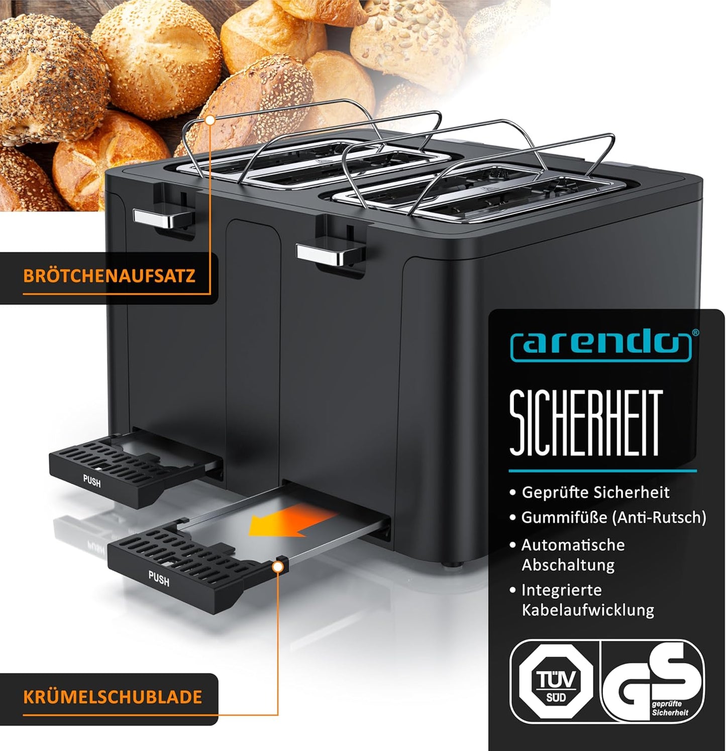 Toaster Manana X2 für 4 Scheiben, A: Schwarz
