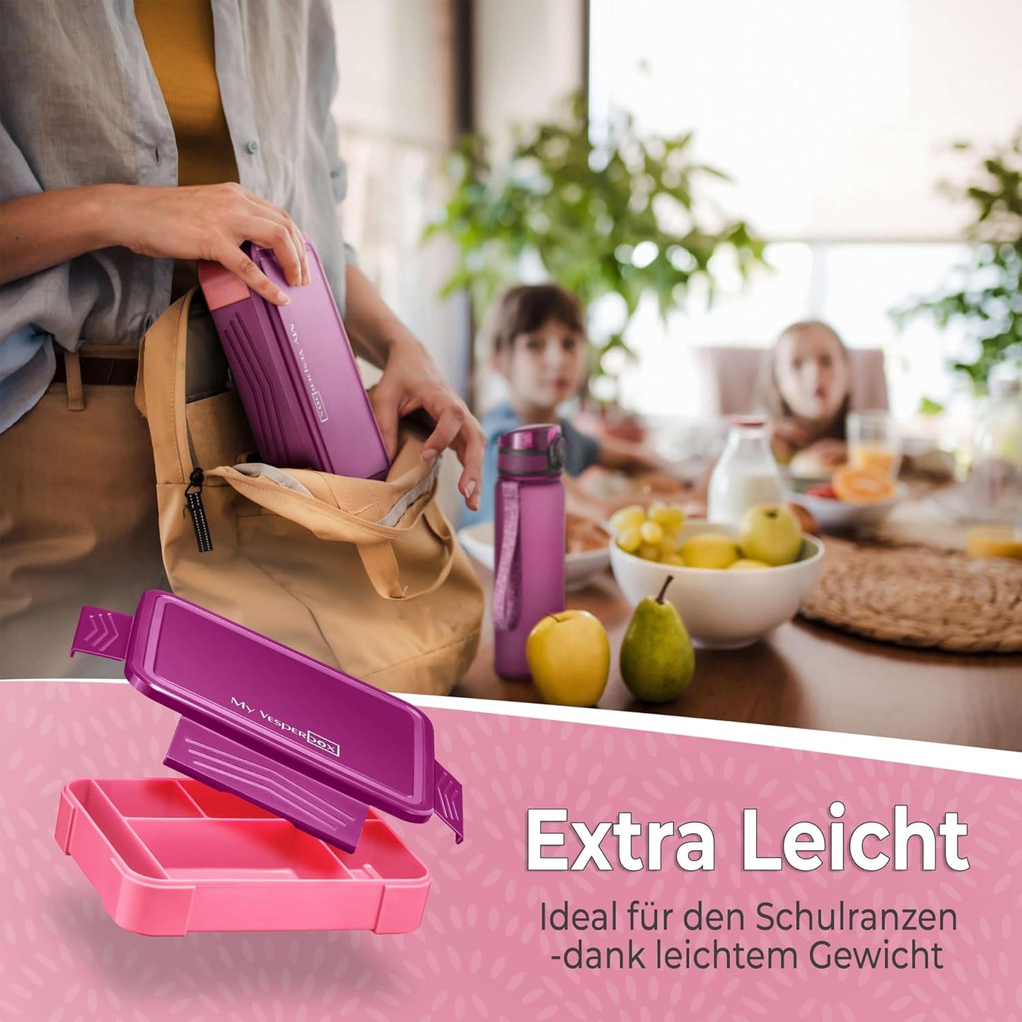 Brotdose für Kinder mit Fächern [LITE], Lila
