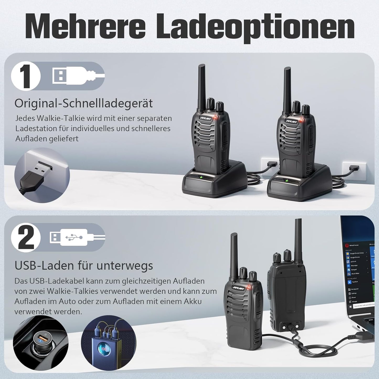 88E Walkie Talkie mit Taschenlampe, 2 Stück