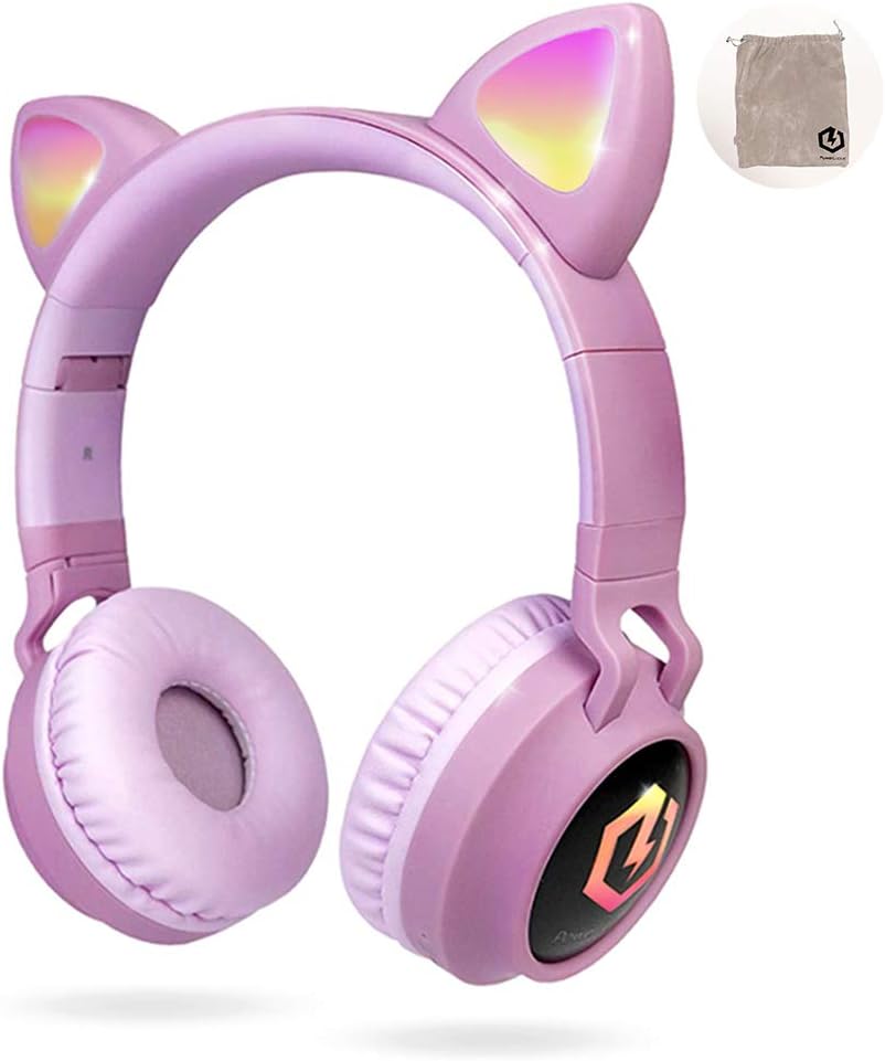 Bluetooth Kinderkopfhörer mit LED Katzenohren, Rosa