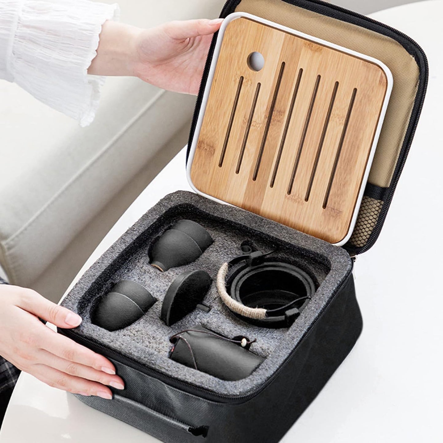 Reise Tee Set mit Teekanne und Reisetasche, Schwarz