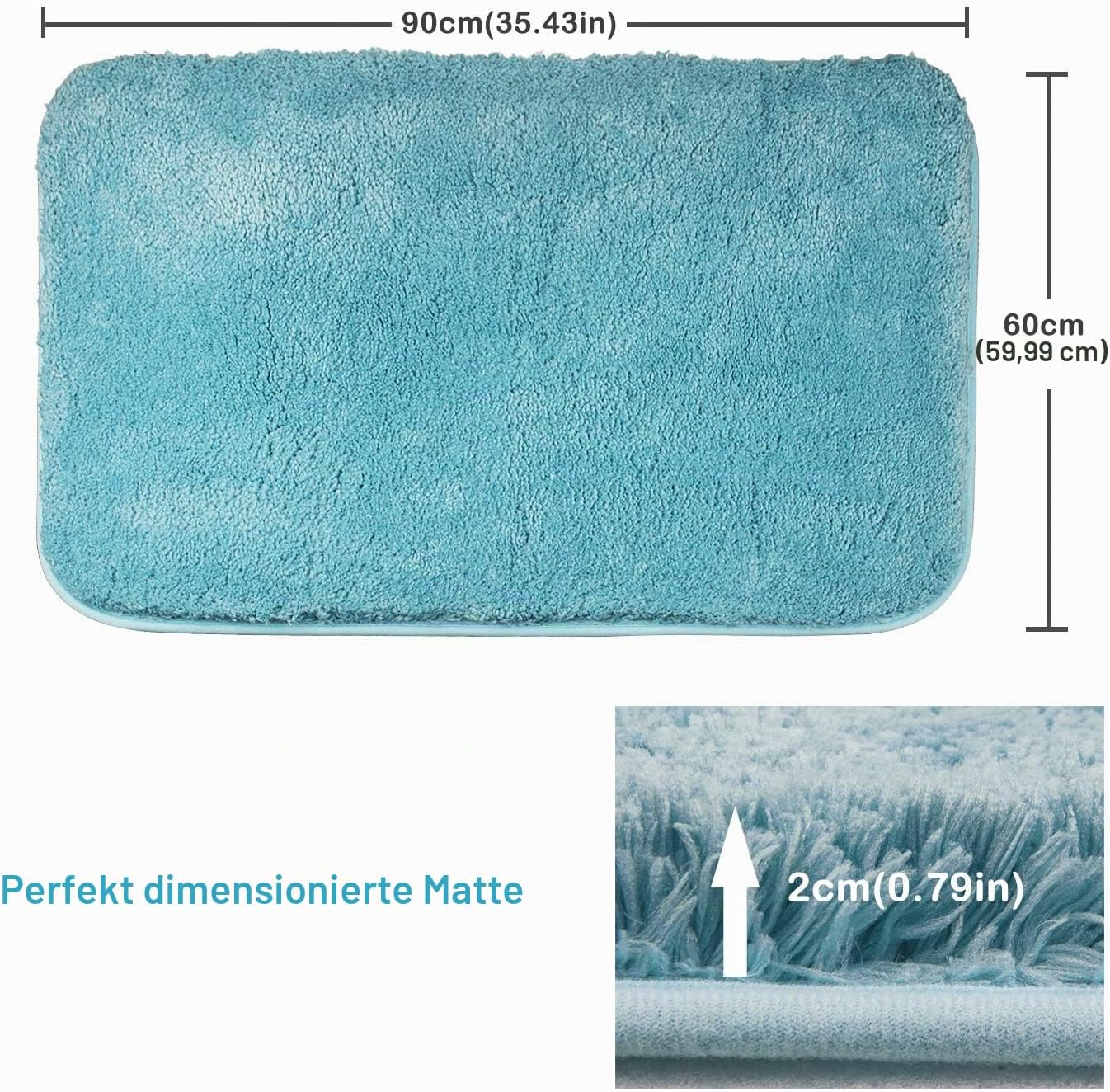 Rutschfeste Hochflor-Badematte, 60x90 cm, 60 x 90 cm Türkis