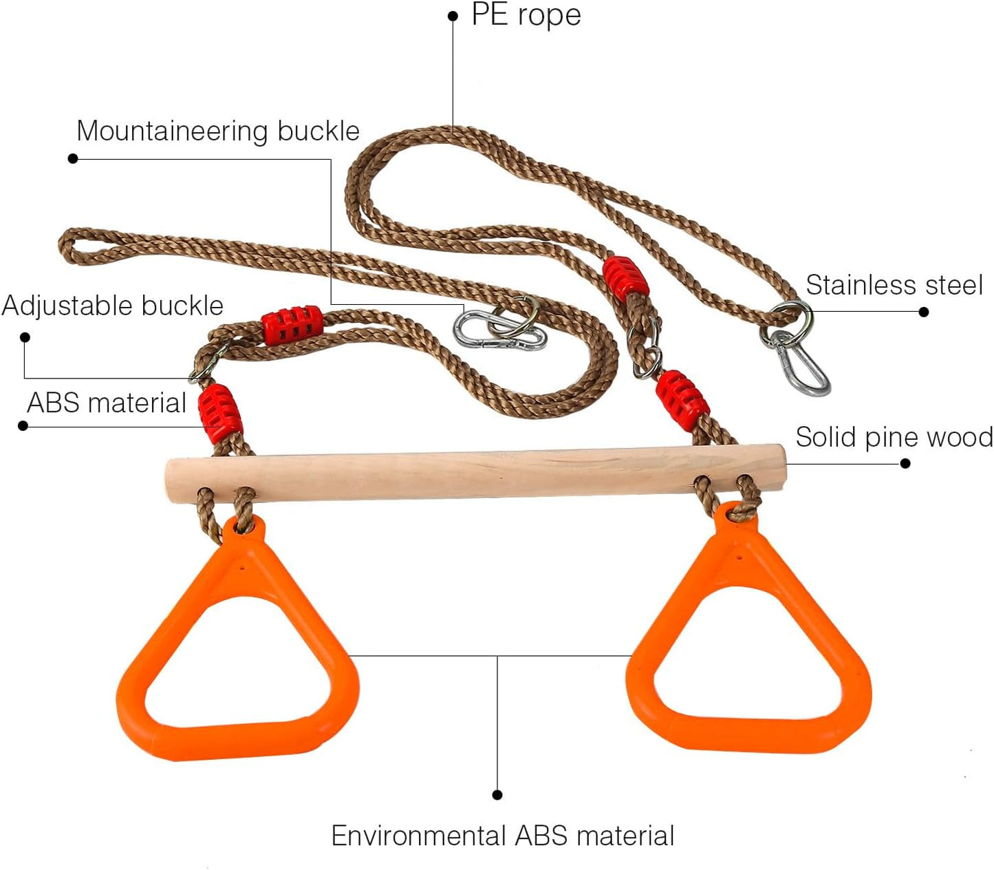 Multifunktionale Trapezschaukel mit Turngriffen, Orange