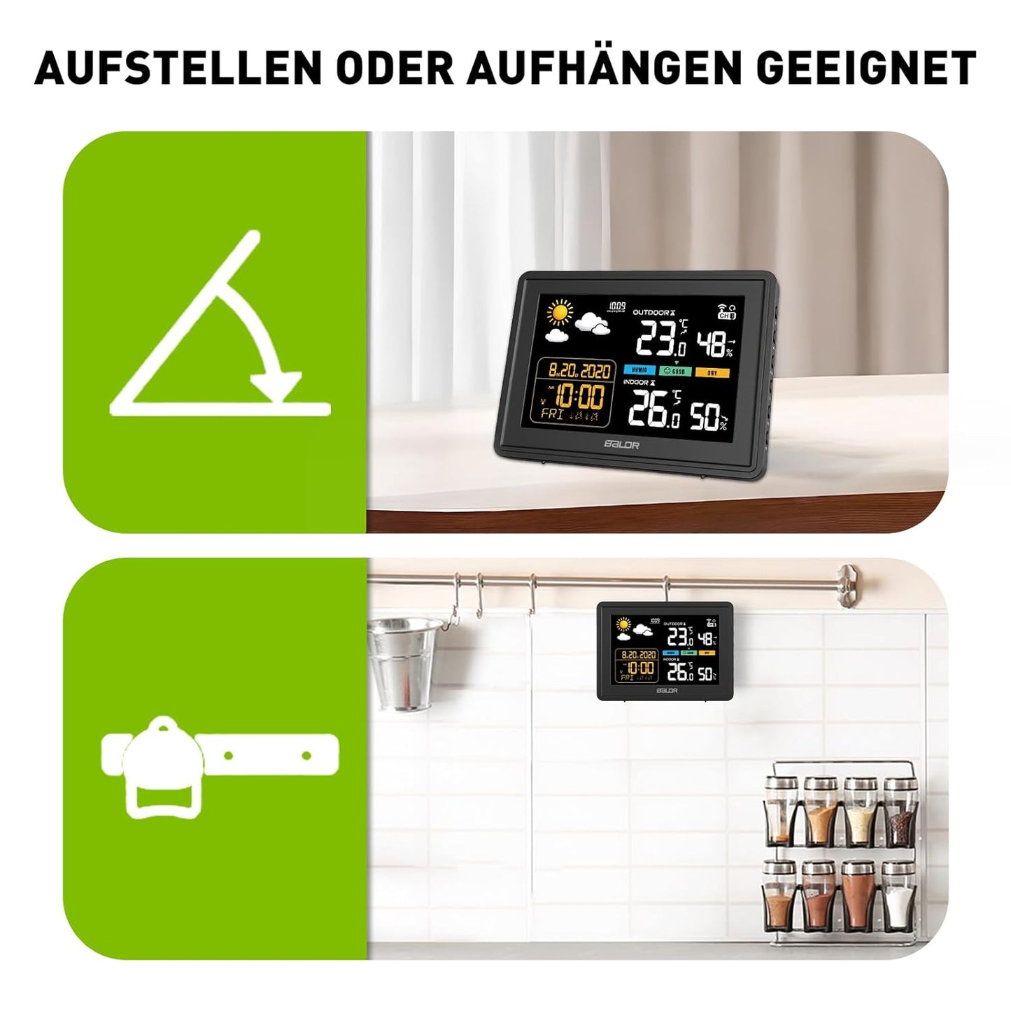 Wetterstation mit Funkuhr und Aussensensor, Schwarz