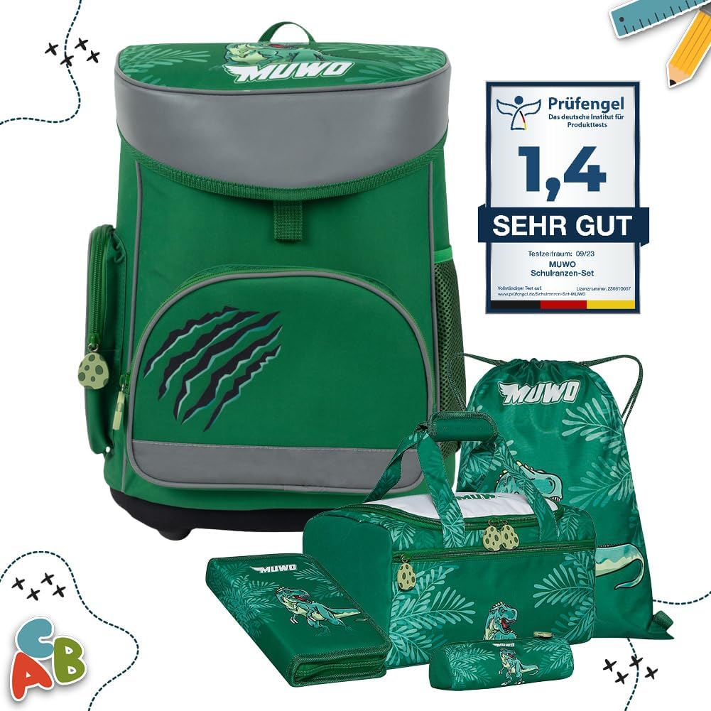 5-teiliges Schulranzen-Set im Dinosaurier Design für Kinder, Dinosaurier Design