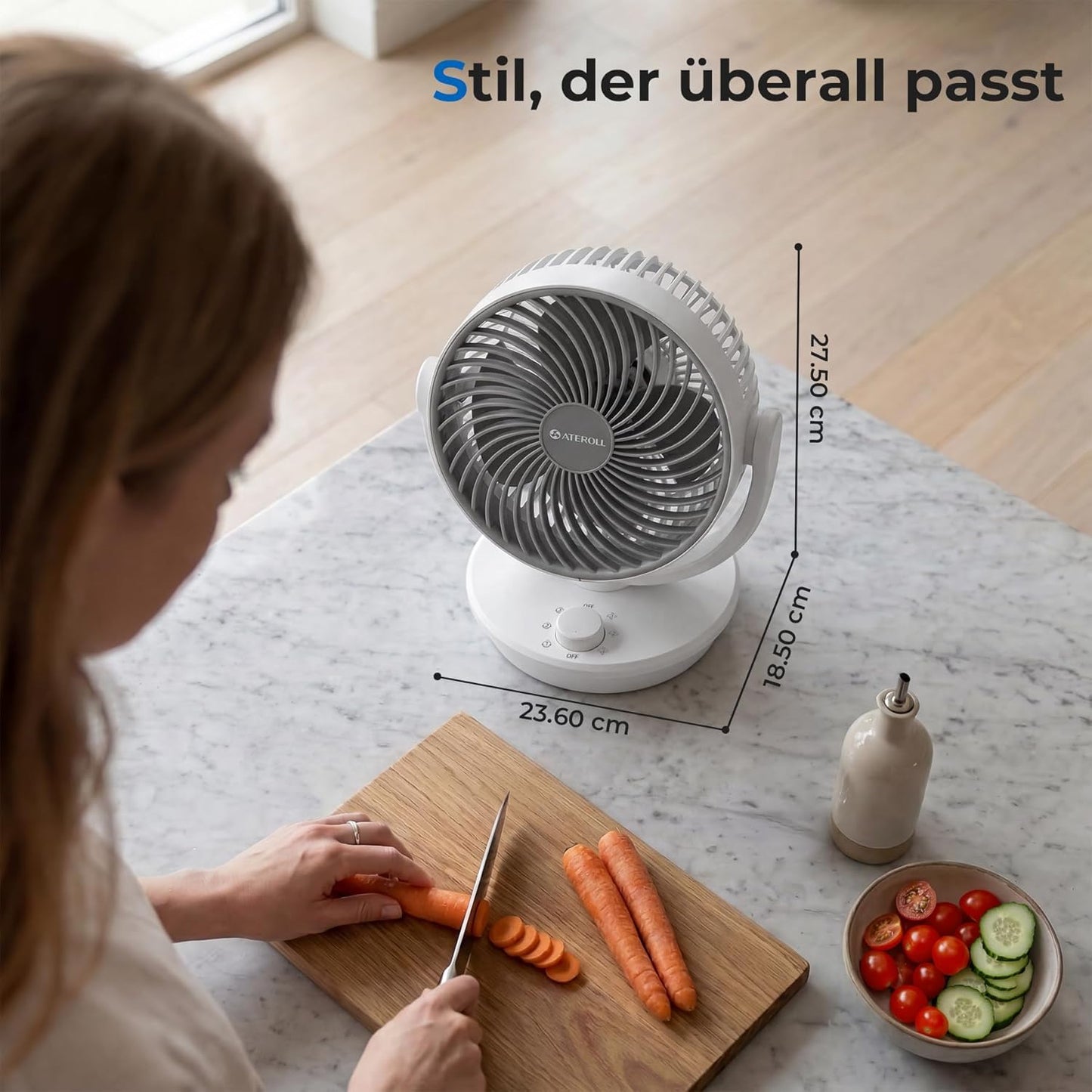 Tischventilator mit Oszillation, Weiss
