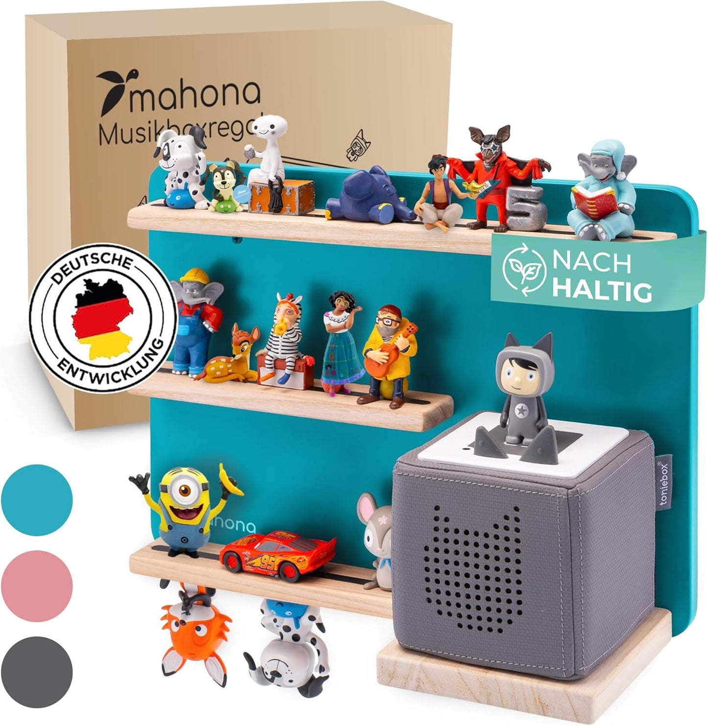 Toniebox Figurenregal für Kinderzimmer, Display-Regal Türkis