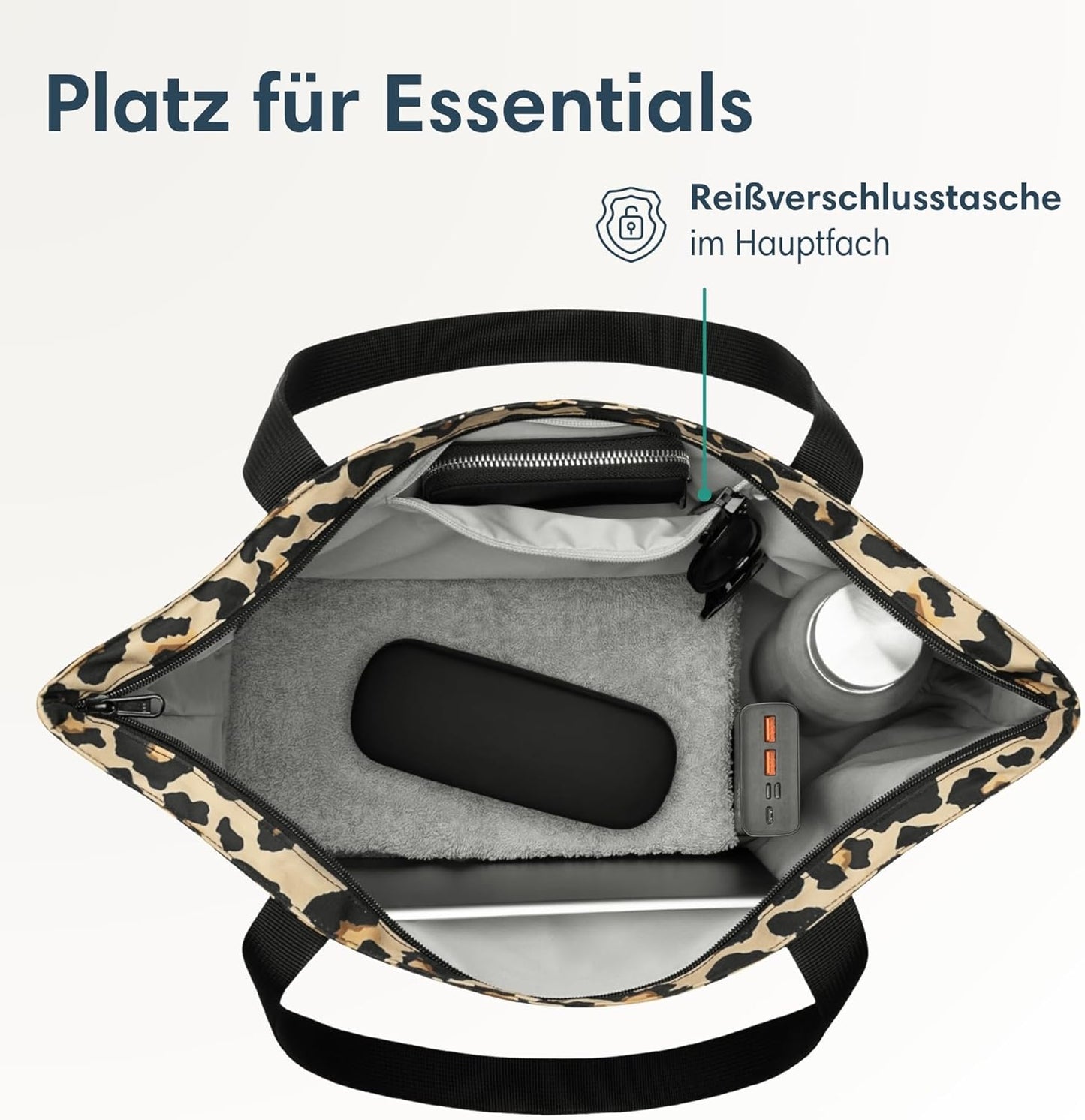 Strandtasche XXL mit Reissverschluss für Damen & Herren, Leo