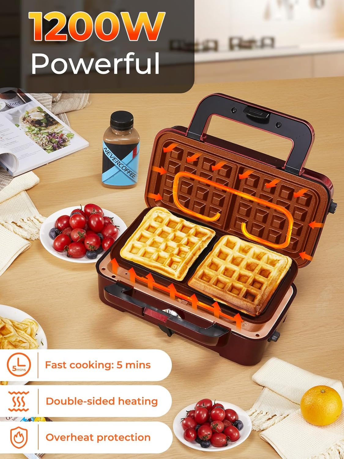 Sandwichmaker mit Waffel- und Grillfunktion, Rot