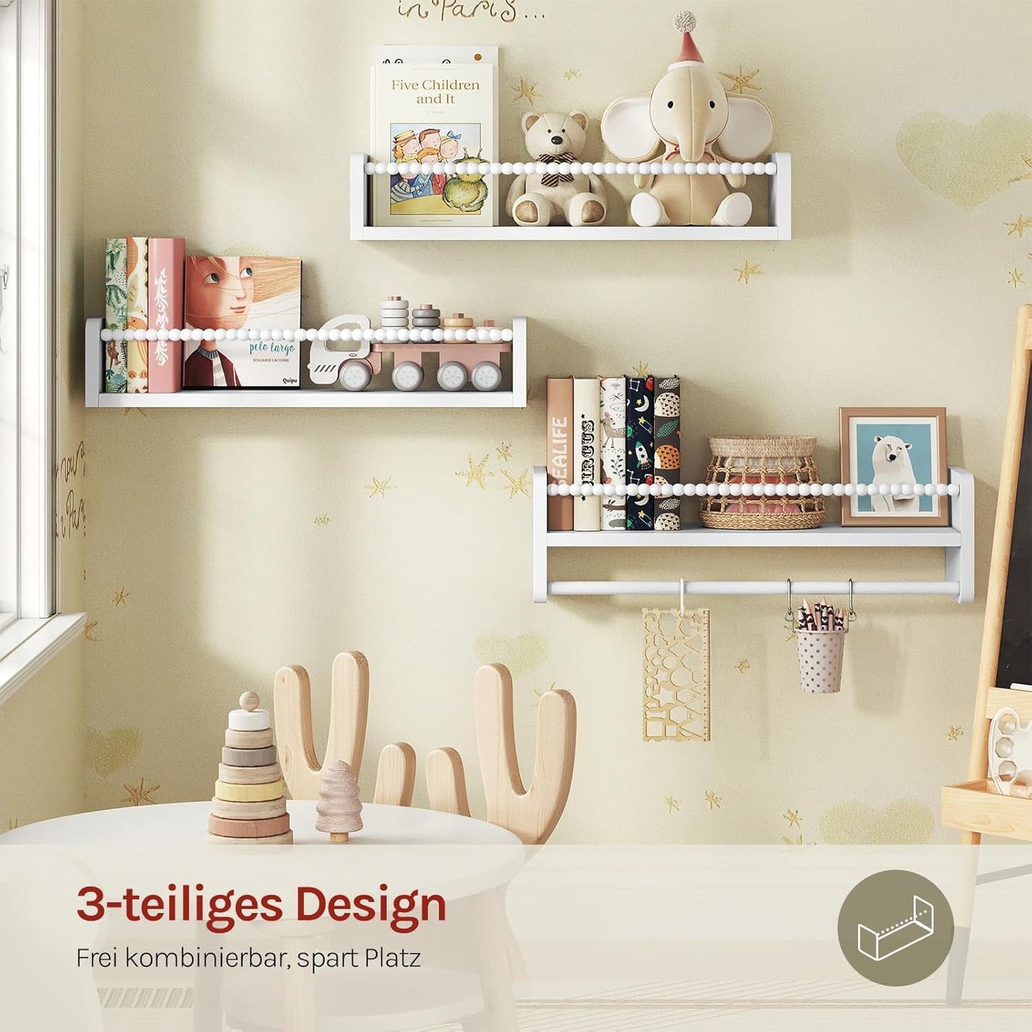 3er-Set Kinderbücherregal Wand, 50 x 15 x 14 cm Weiss