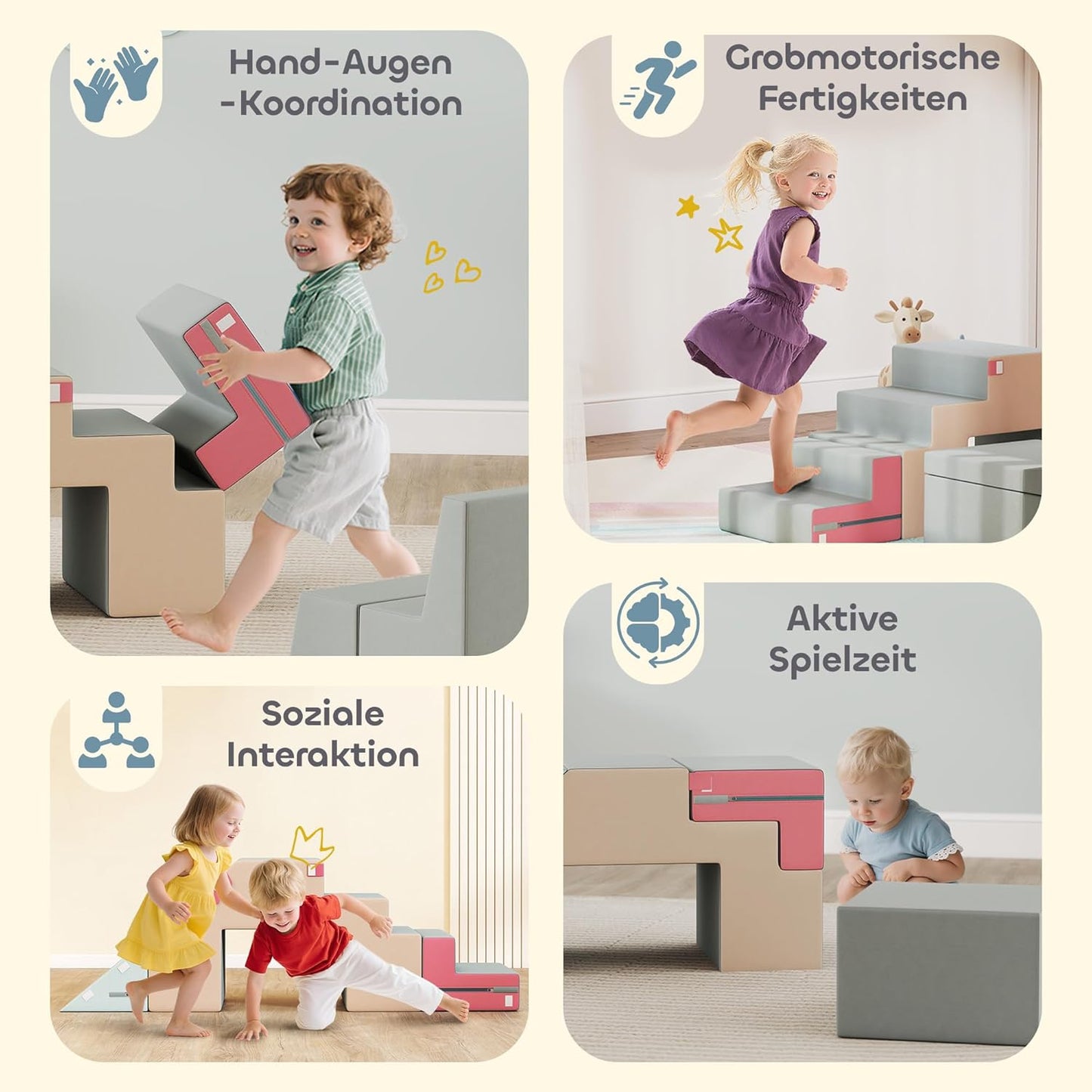 Kinder Schaumstoff-Bausteine-Set, Beige+blau+rosa+hellgrün