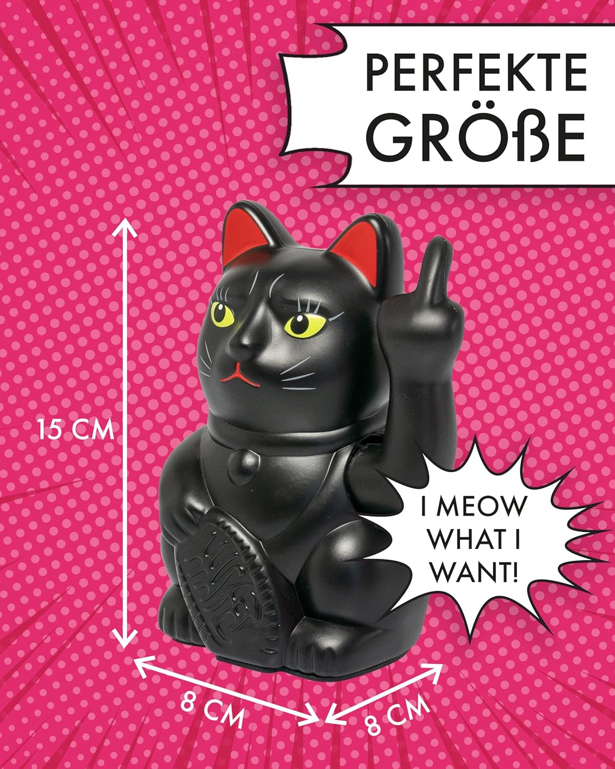Winkekatze mit Mittelfinger, Rosa, Schwarz