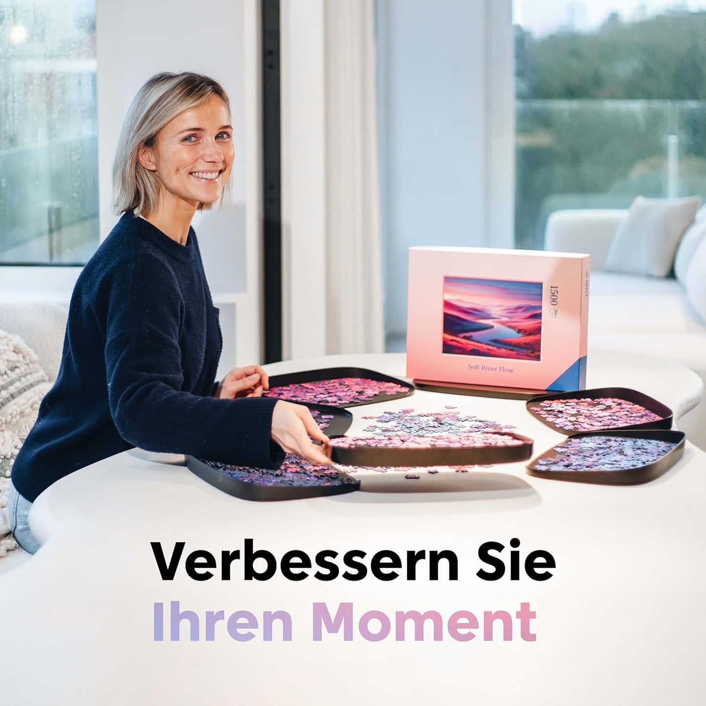 Stapelbare Puzzle Sortierschalen-Set (6 Schalen), 1500 Black