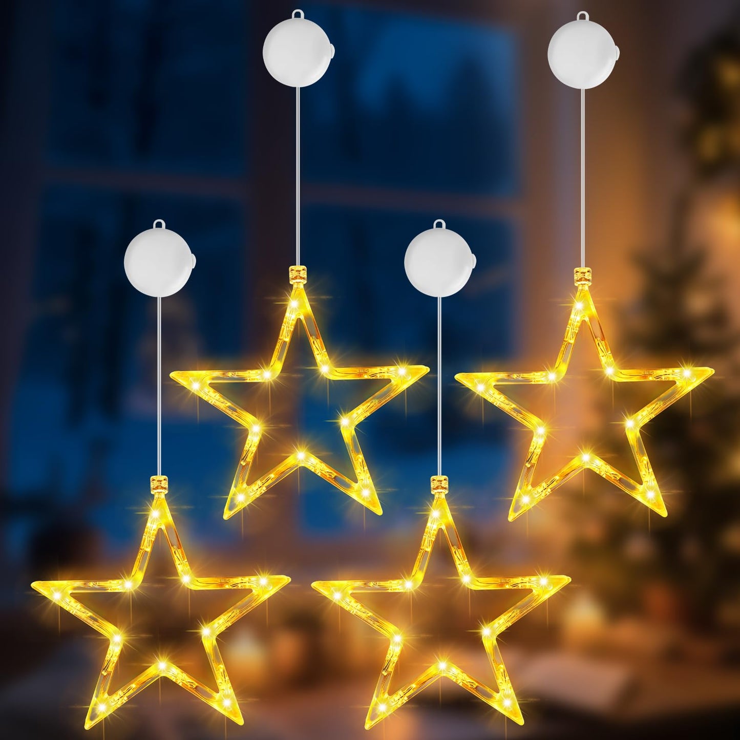 4er-Set LED-Weihnachtsstern mit Timer, Warmweiß Sterne - 4 Stück