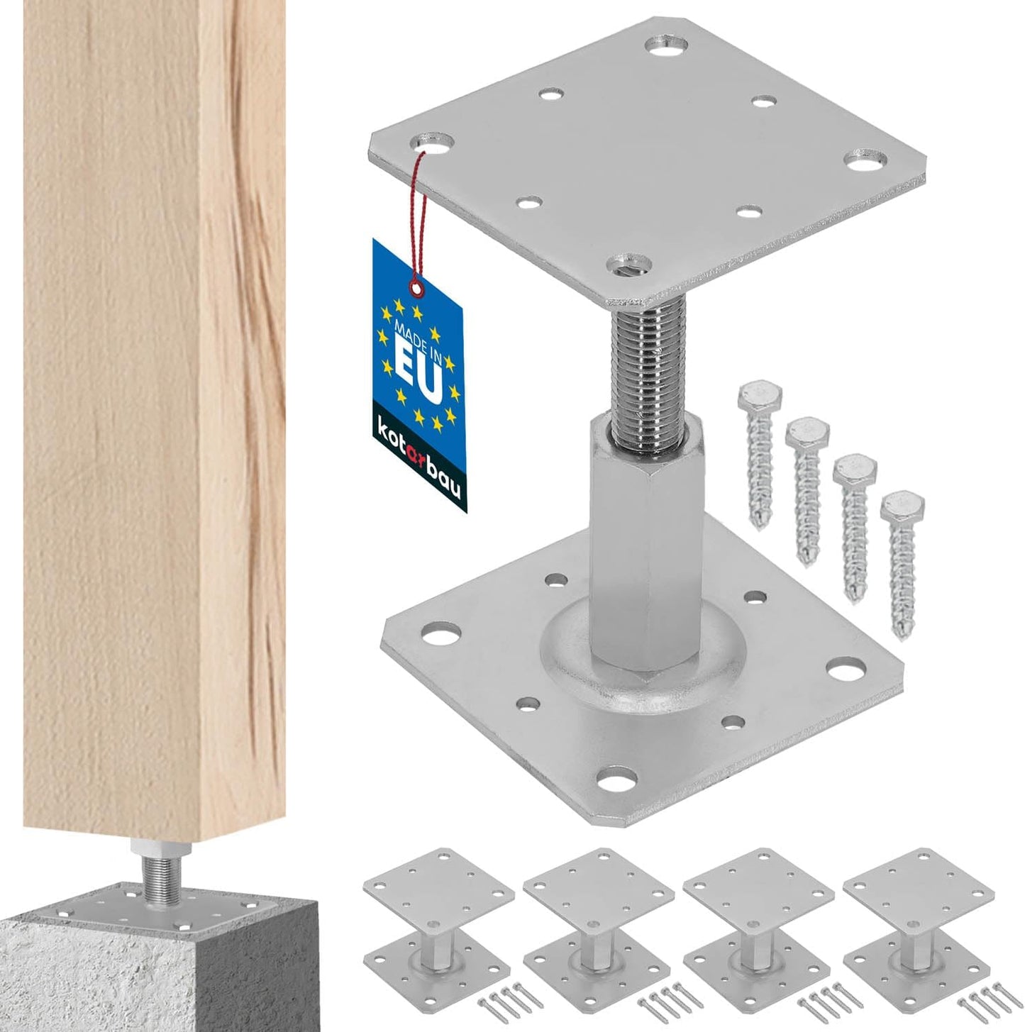 Pfostenträger-Set Höhenverstellbar, 4 Stück 110 x 110 mm