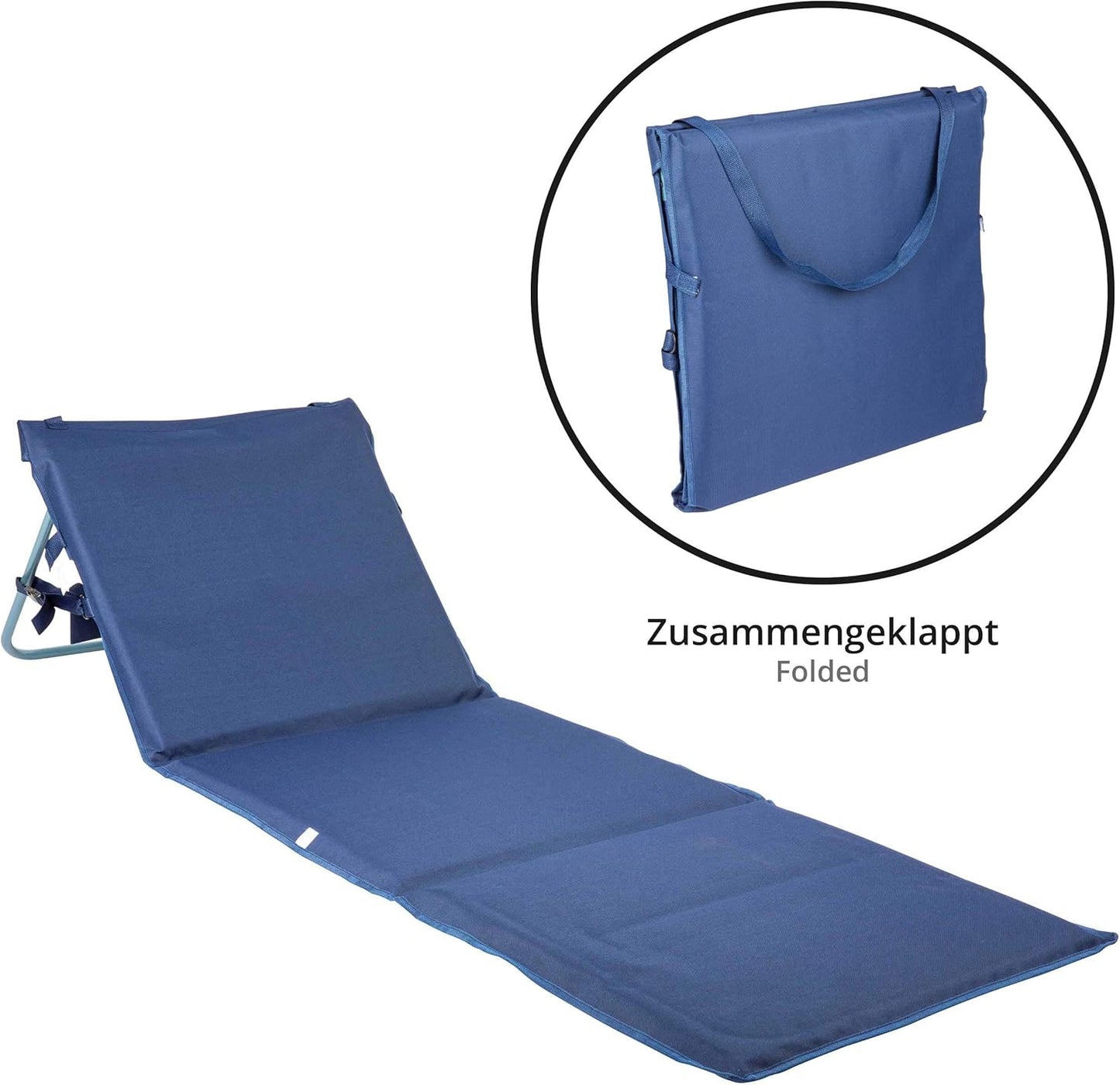 Faltbare Strandmatte mit Rückenlehne und Tragegurt, Strandmatte Blau