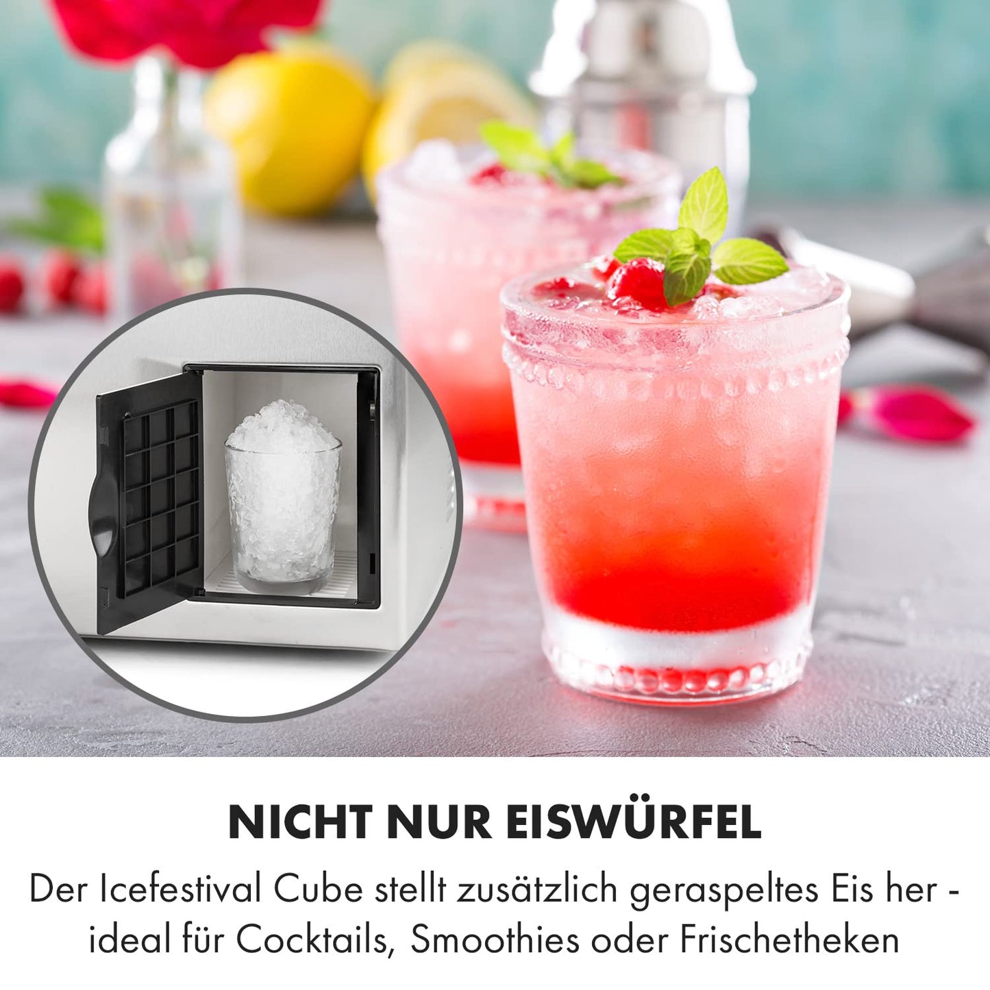 Eiswürfelmaschine, 20 kg Würfel Crushed Eis /  Grau / Schwarz