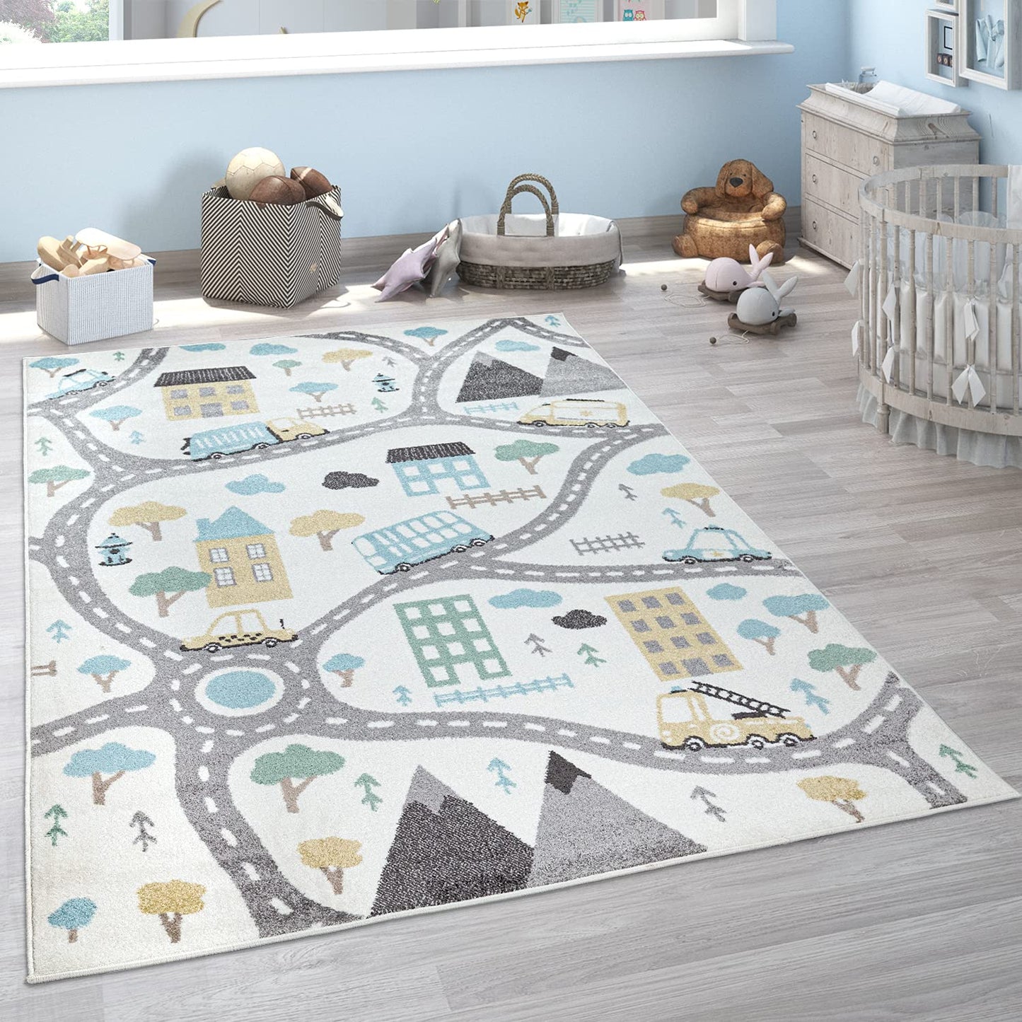 Kinderzimmer-Spielteppich mit Strassenmotiv (80x150 cm), 80 x 150 cm (Läufer) Beige