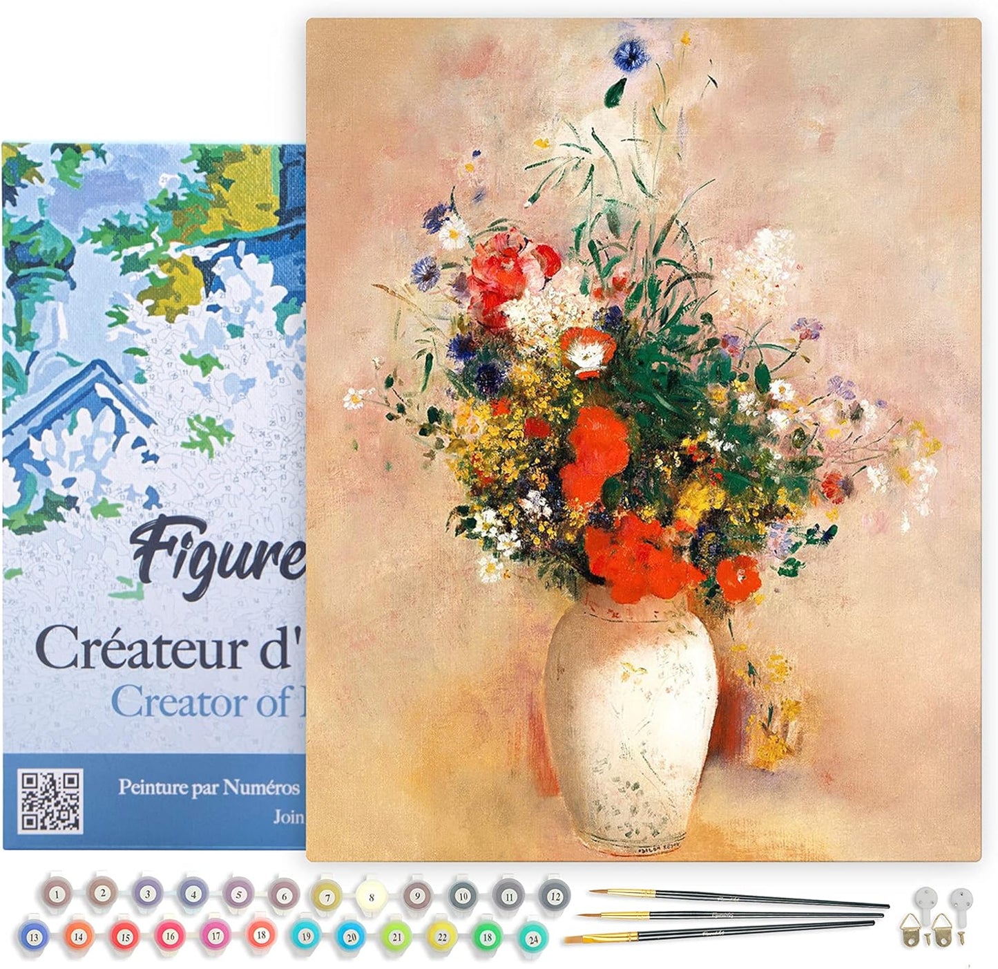 Malen nach Zahlen Set mit Rahmen, Vase mit Blumen - Odilon Redon 40x50cm Mit Rahmen (bereits gespannt)