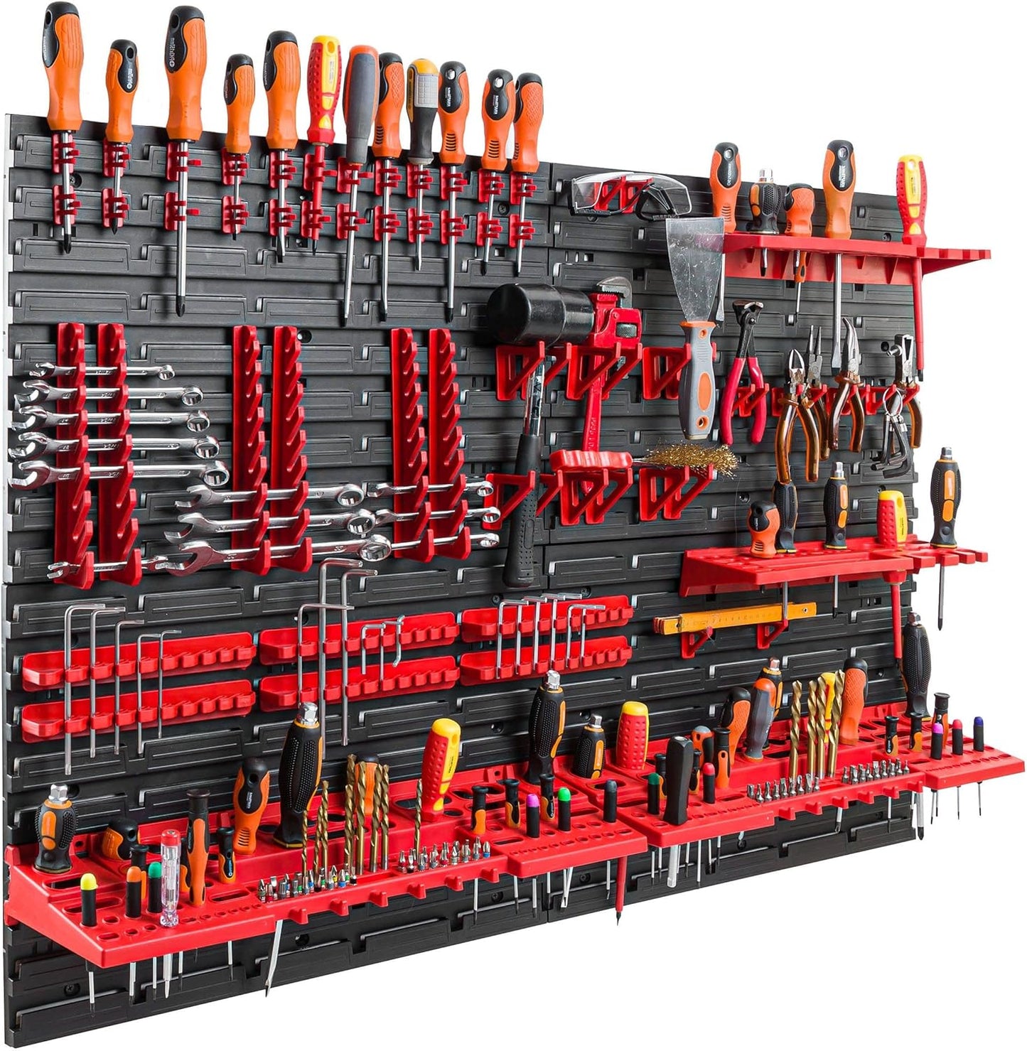 Werkzeugwand-Set mit 58 Haltern und Lochwand (115x78 cm), Rot L 2