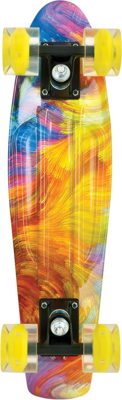 Retro Skateboard Free Spirit mit LED-Rollen, Bunt