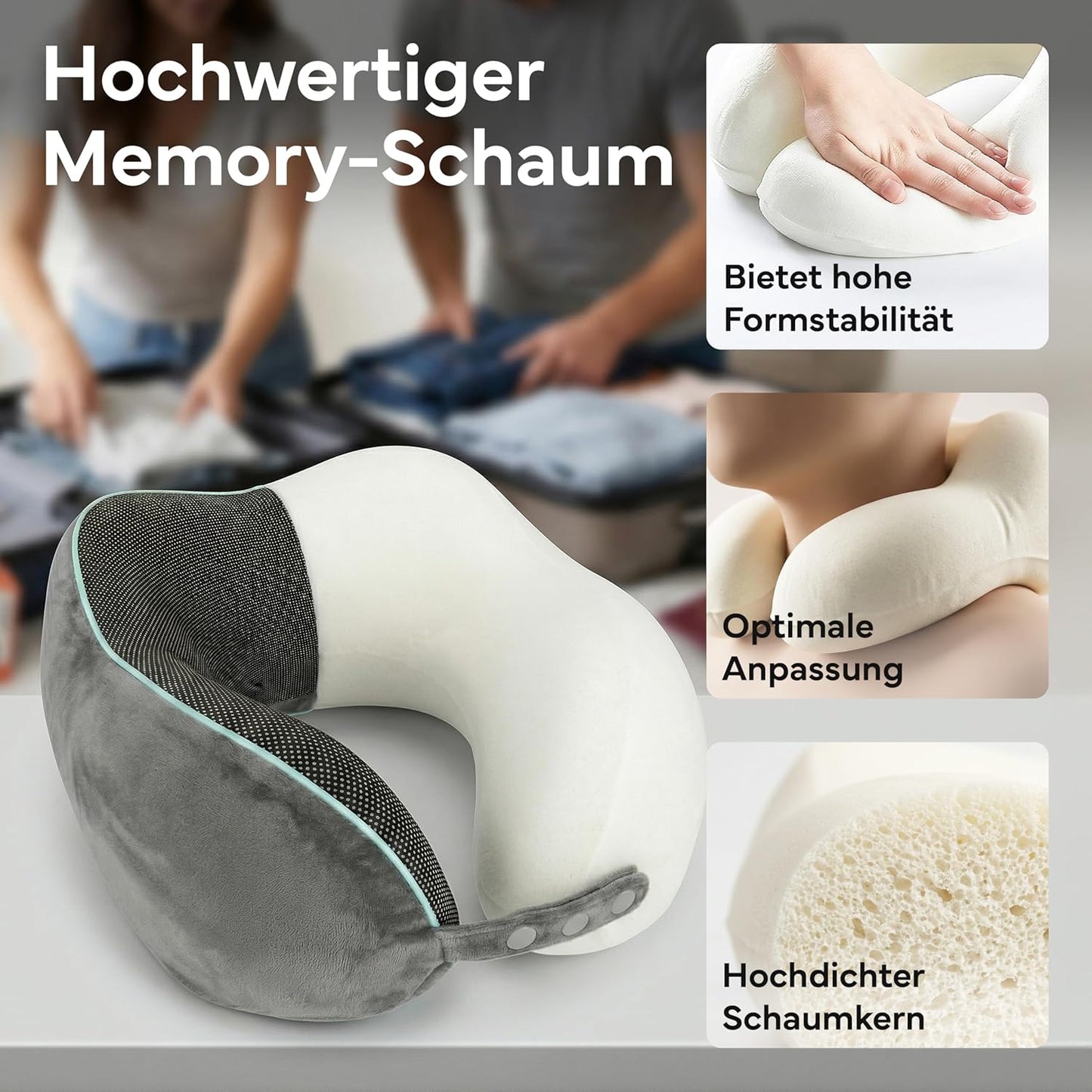 Reisekissen mit Kinnstütze, Nackenkissen Verstellbar