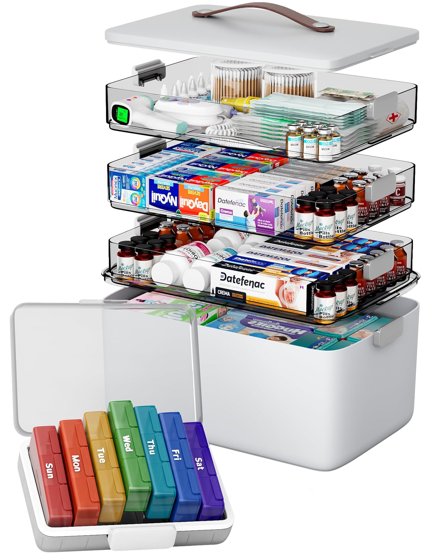 4-lagige Medikamentenbox-Set mit Pillenorganizer, Extra 4 -Tier Set
