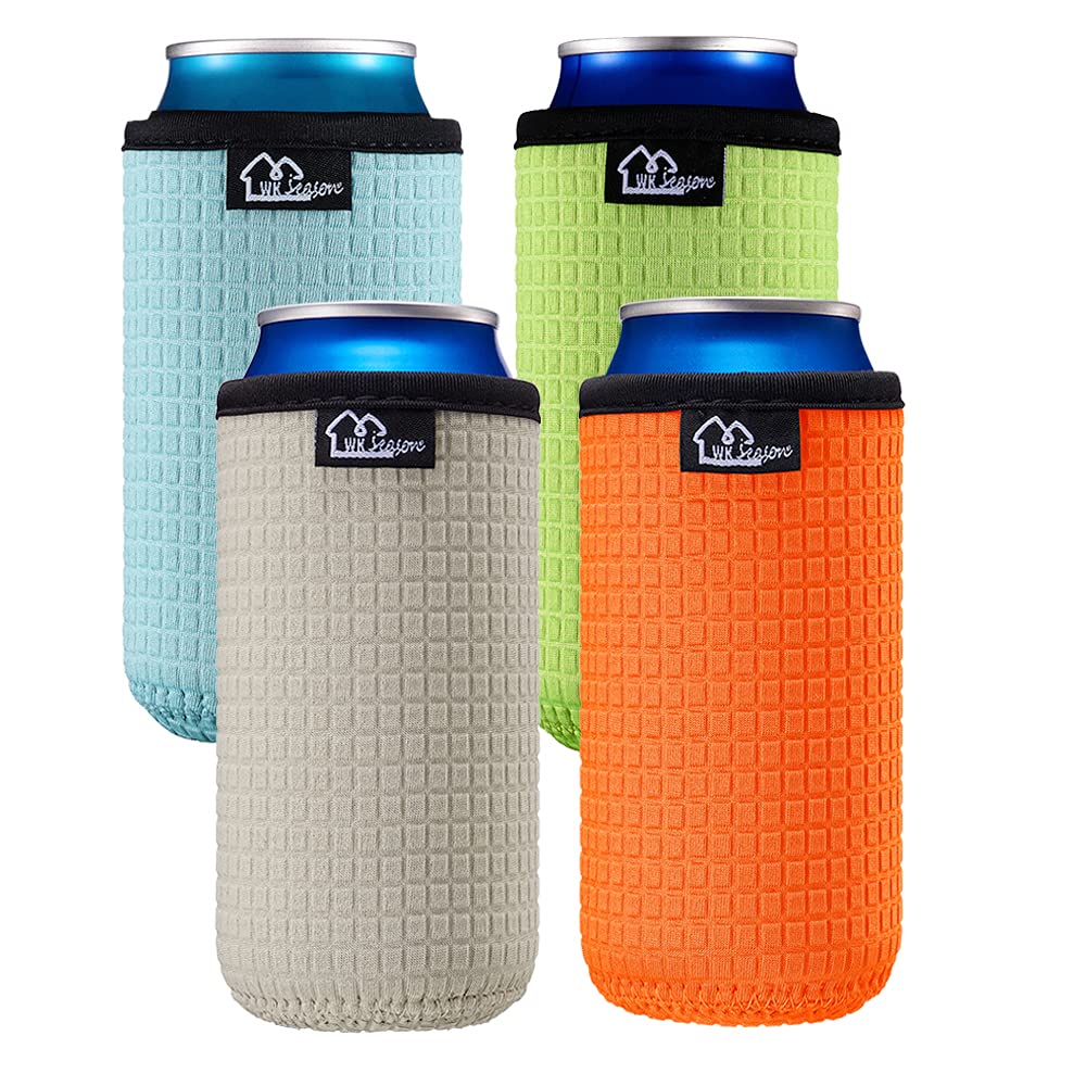 Slim Can Cooler Set, Green/Orange/Grey/Light Blue 12OZ slim