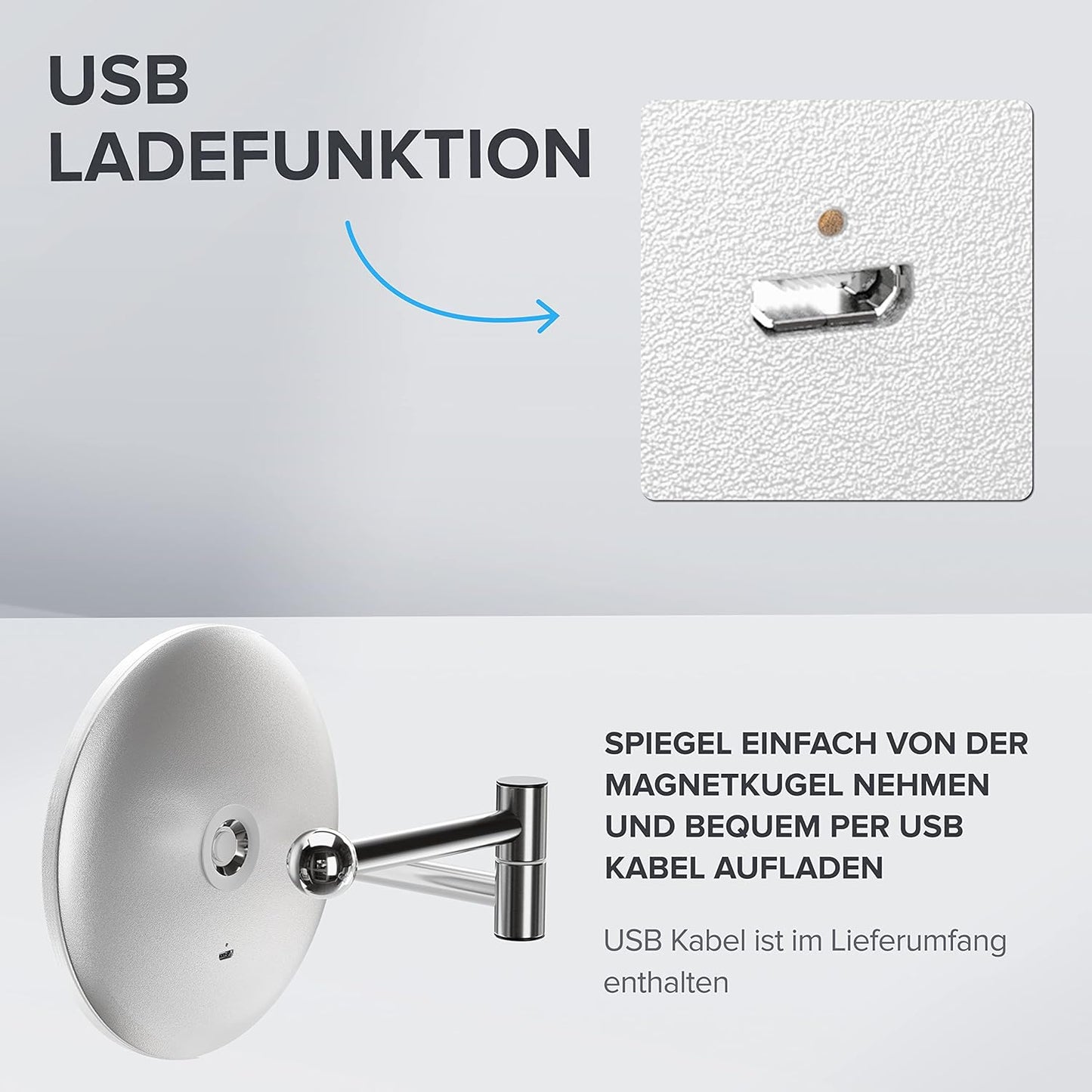 Kosmetikspiegel mit Beleuchtung, 5x Vergrösserung, Wandmontage, Silber - Ohne Bohren Zum Kleben