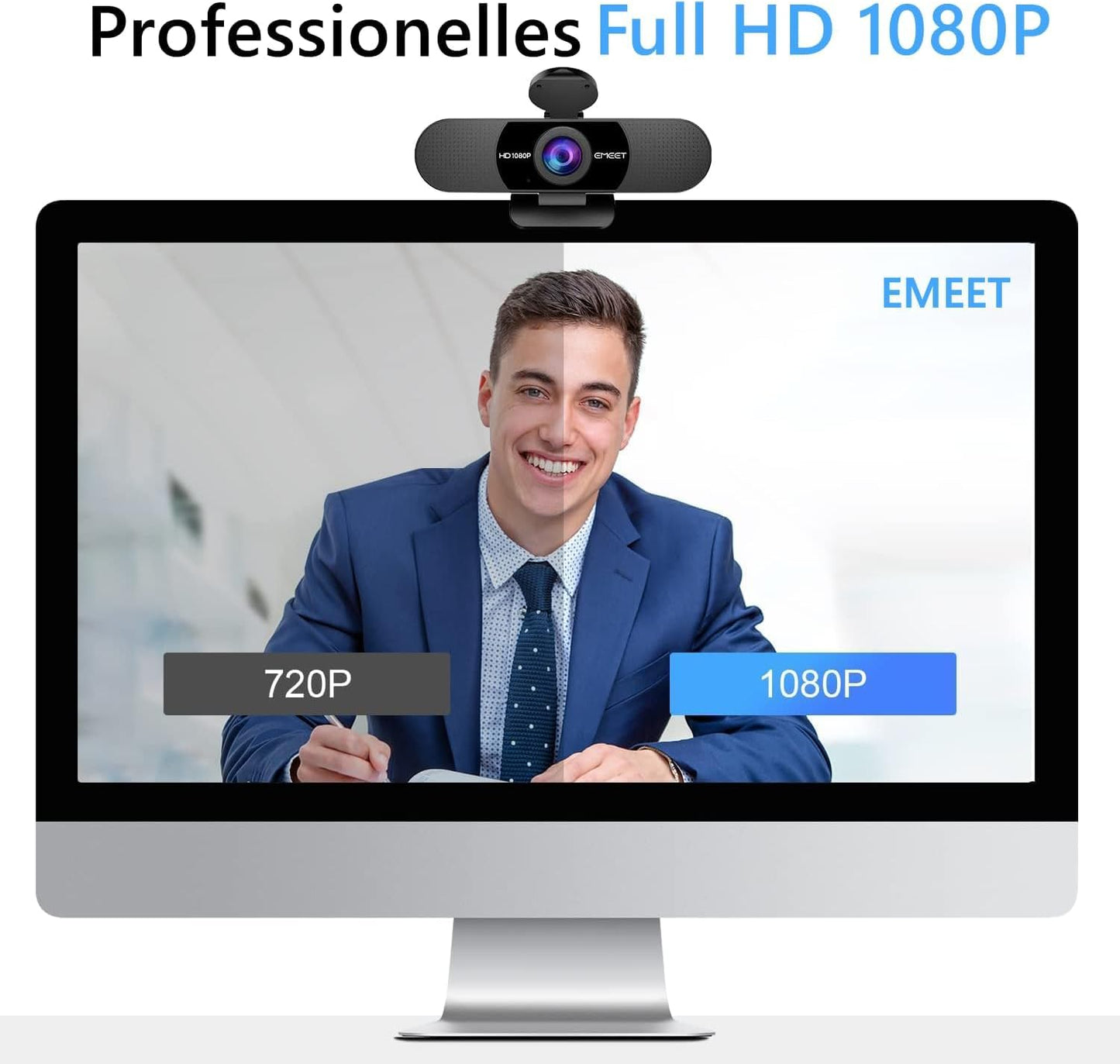 Full HD Webcam mit Dual Mikrofon und Lichtkorrektur, Schwarz