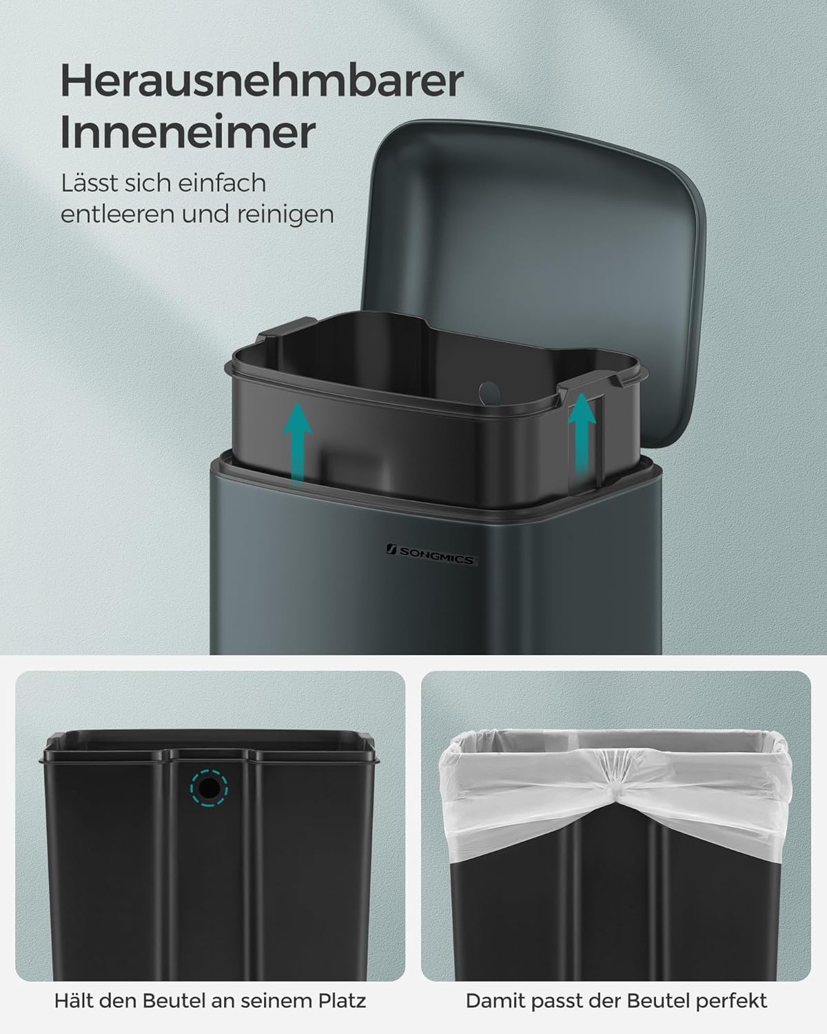 Mülleimer LTB01GS mit Soft-Close-Deckel, Anthrazit