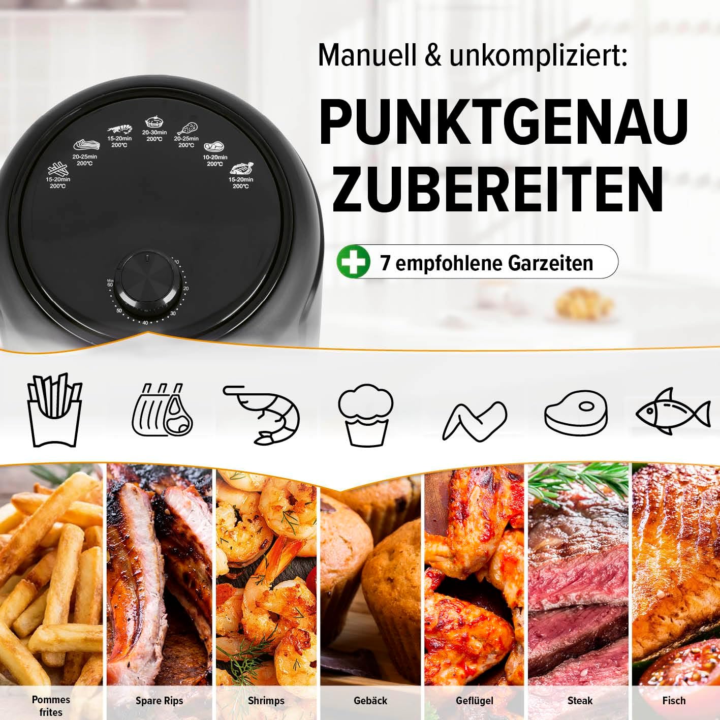 Heissluftfritteuse mit 9 Funktionen & Timer, 2,3 Liter