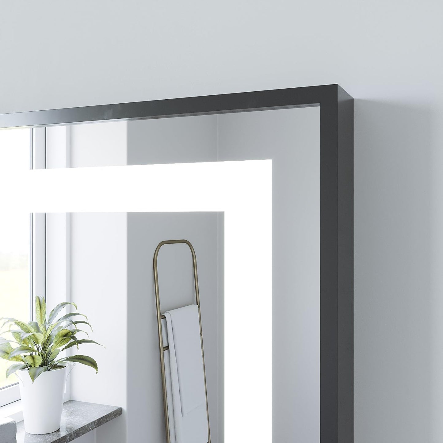 LED Badspiegel mit Beleuchtung und Digitaluhr 120x60 cm, 120x60cm Kaltweiß Uhr Schminkspiegel Sautens (Touch, Dimmbar, Heizung)