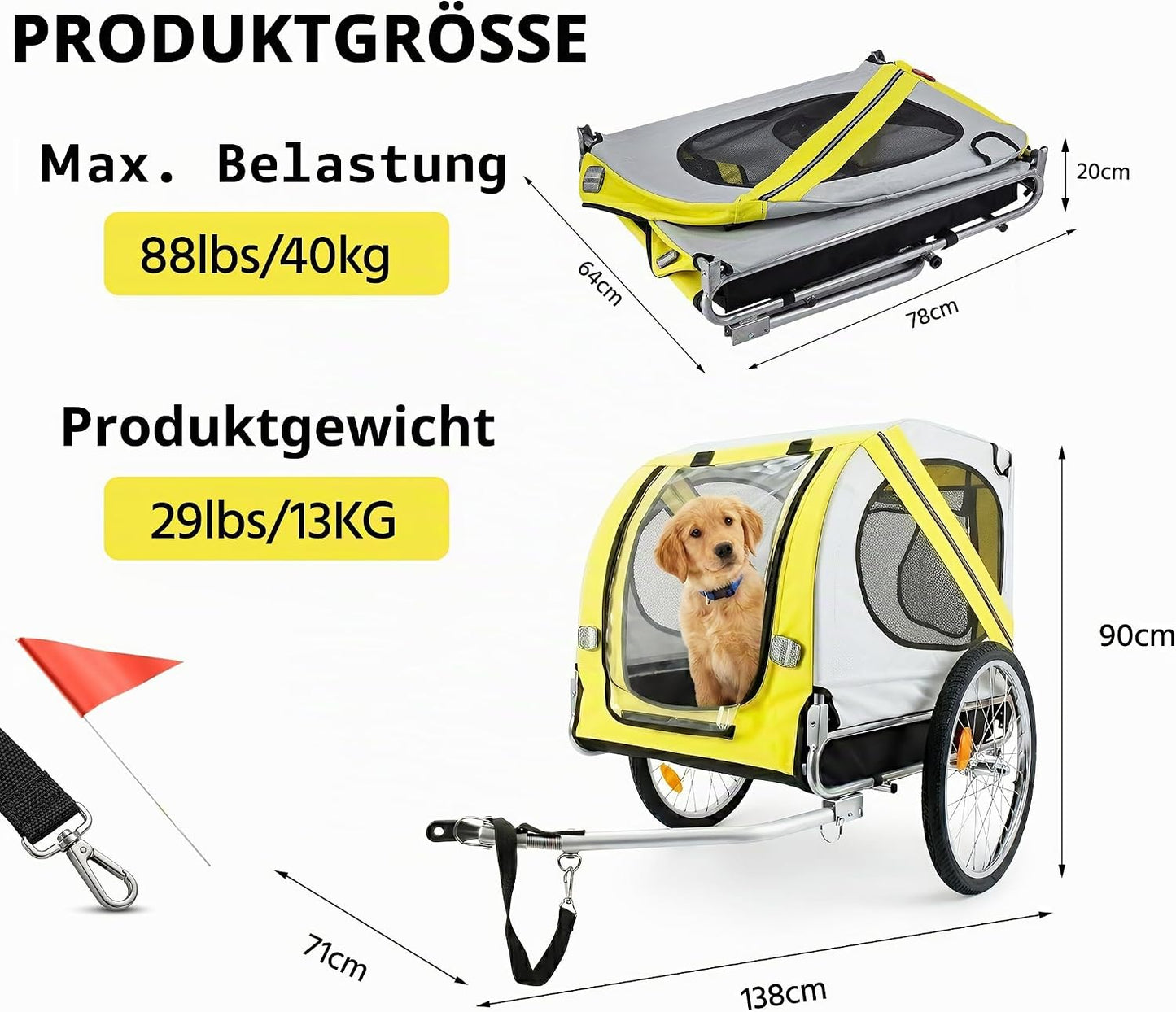 Hundefahrradanhänger & Buggy klappbar mit Dachöffnung, grün