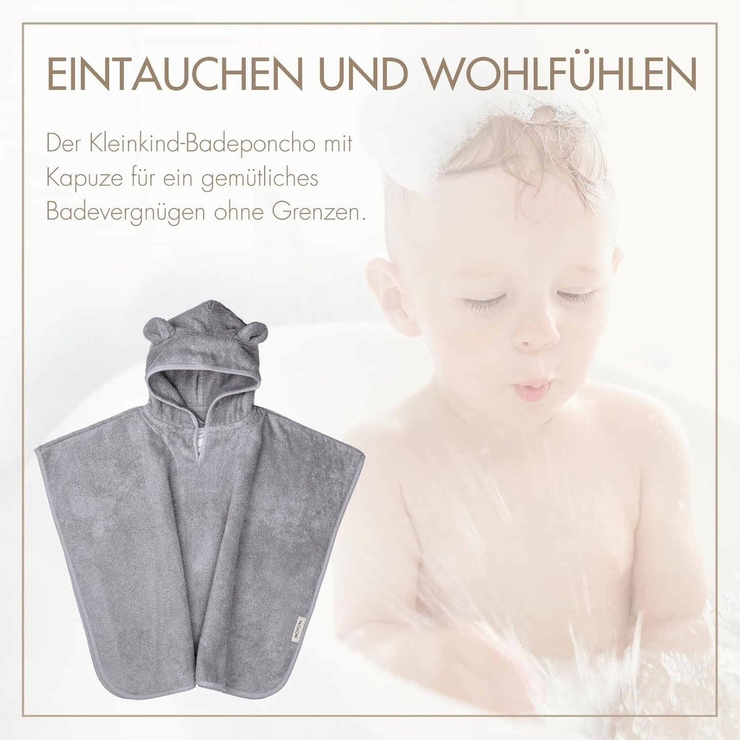 Baby Badeponcho mit Kapuze und Bärenohren, 0-3 Jahre, Grau Bärenohren