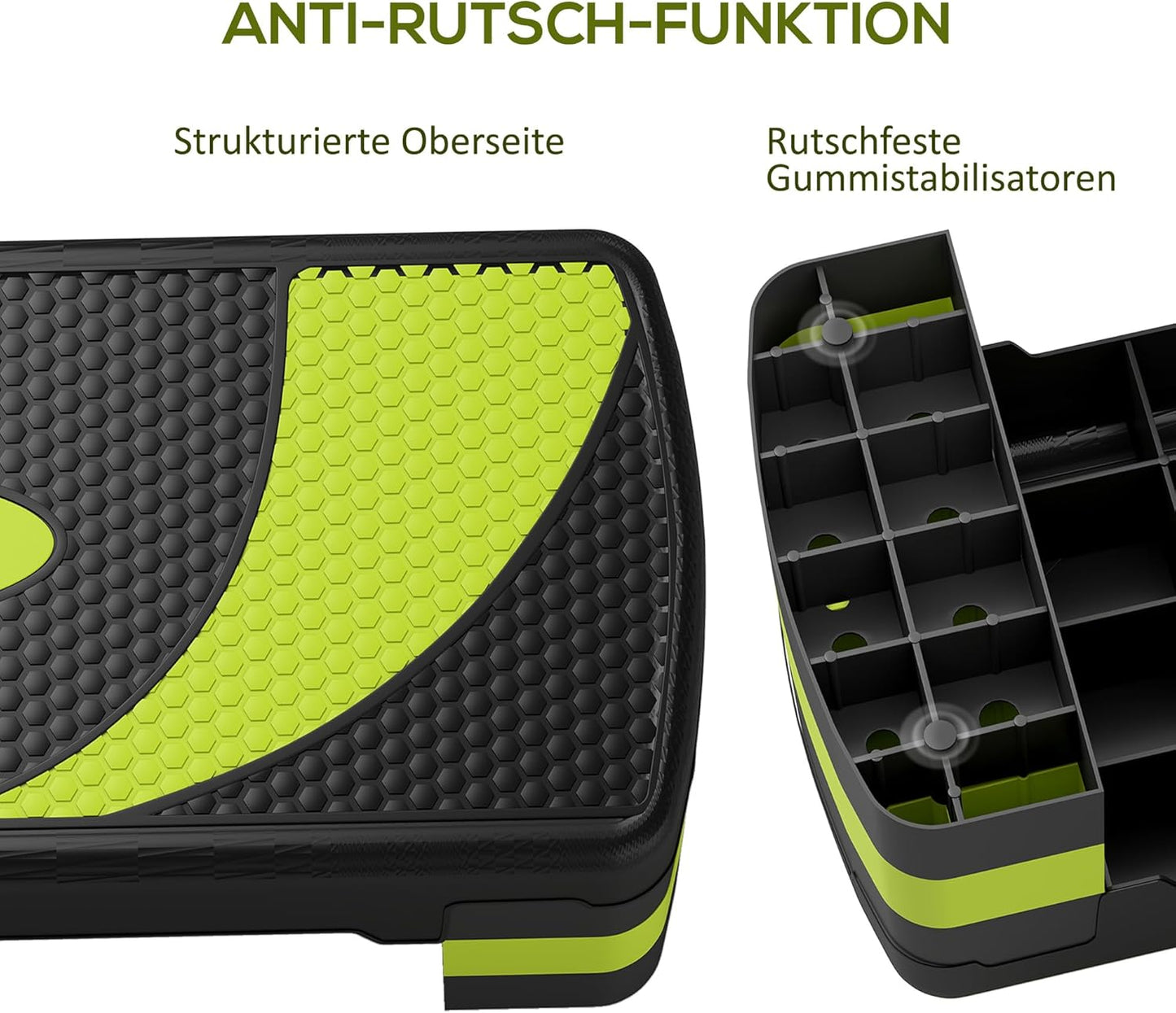 Höhenverstellbarer Aerobic-Stepper (bis 150 kg), Schwarz+Grün