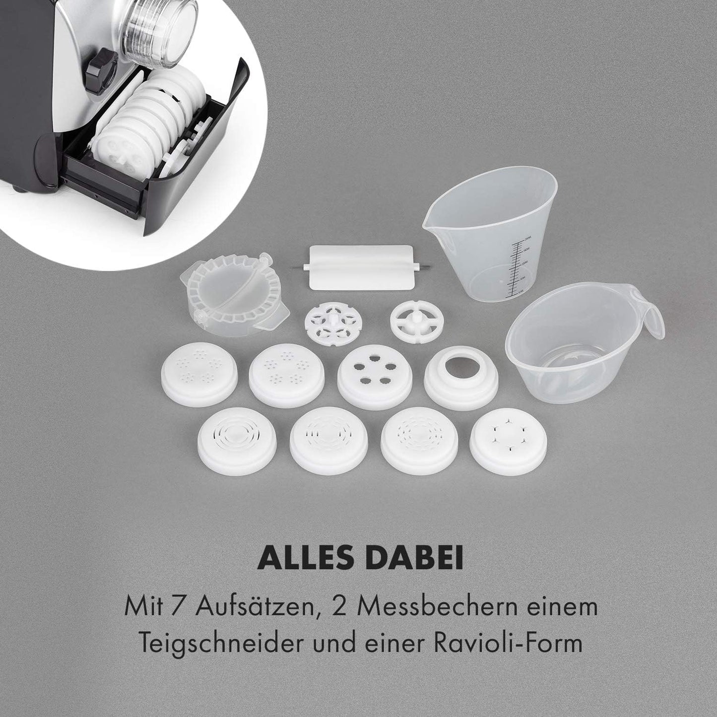 Pastamania - Elektrische Nudelmaschine mit 7 Aufsätzen, Schwarz