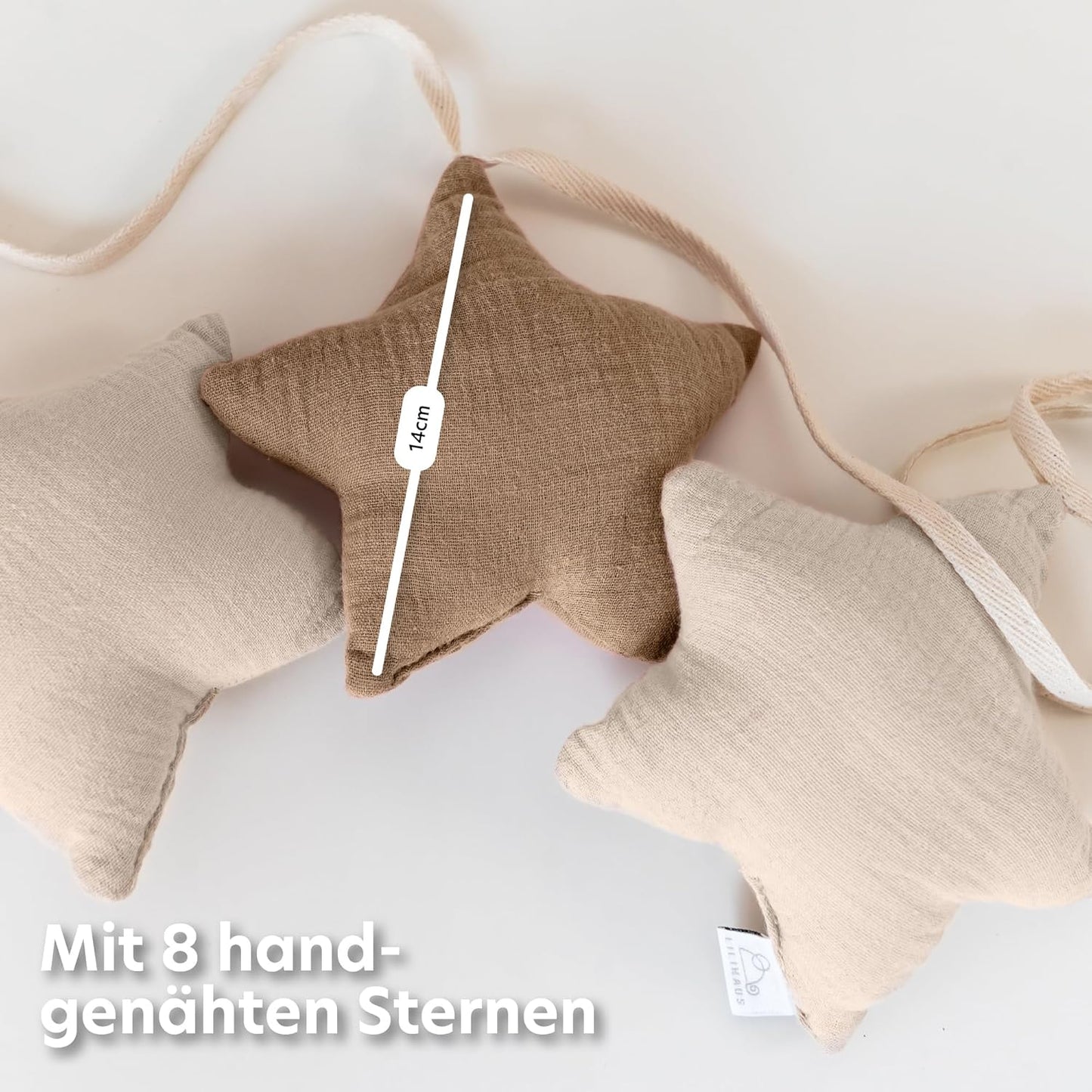 Sternen-Wimpelkette, Hellbeige & Dunkelbeige Sterne ohne Goldapplikation