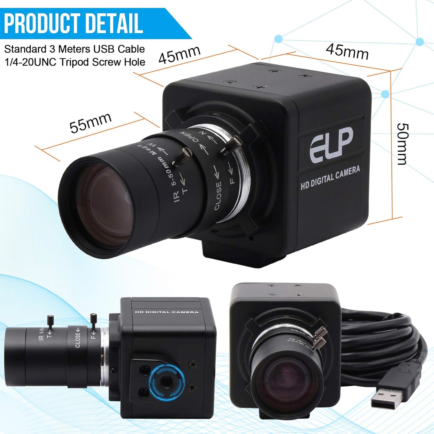 4K Ultra HD Webcam mit Zoom-Objektiv (5-50mm), 4K 2160P IMX317 Sensor