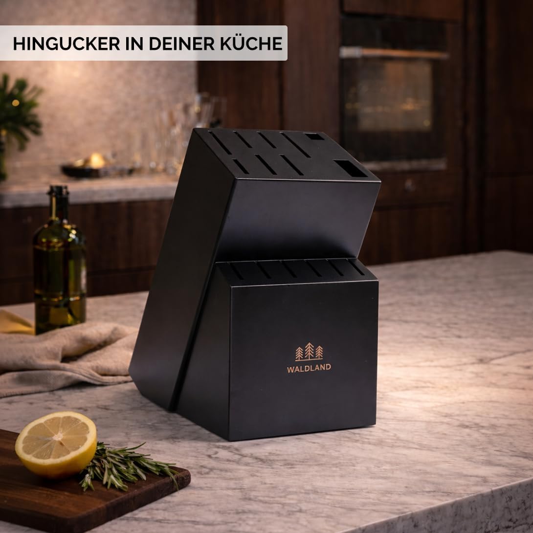 Premium Messerblock mit 15 Schlitzen, Akazienholz Schwarz