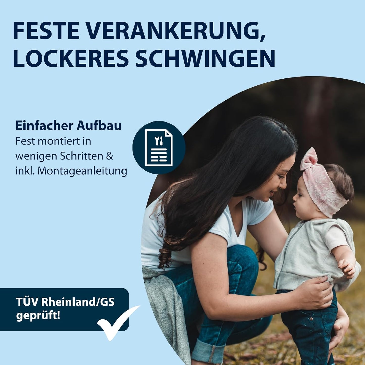 Babyschaukel höhenverstellbar mit Sicherheitsgurt, Blau/Grau