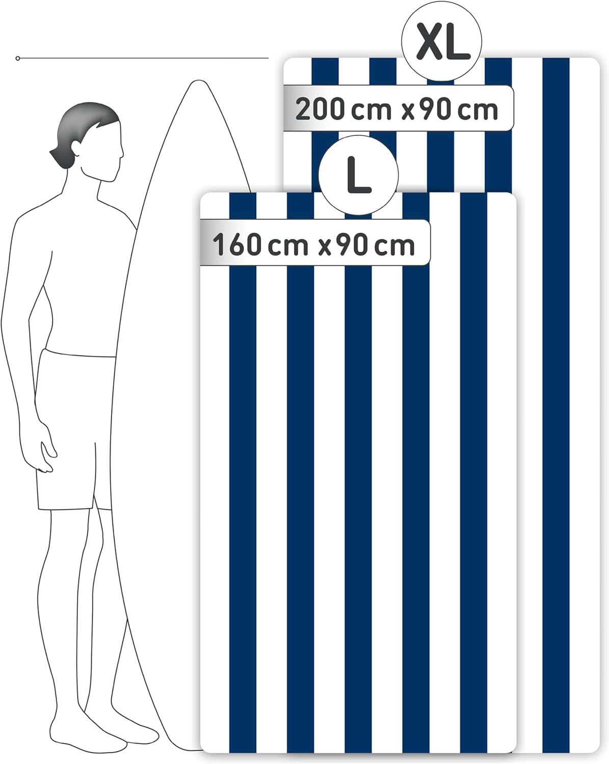 Strandtuch XXL aus Mikrofaser, 200cm x 90cm 02 Marineblau - Weiss