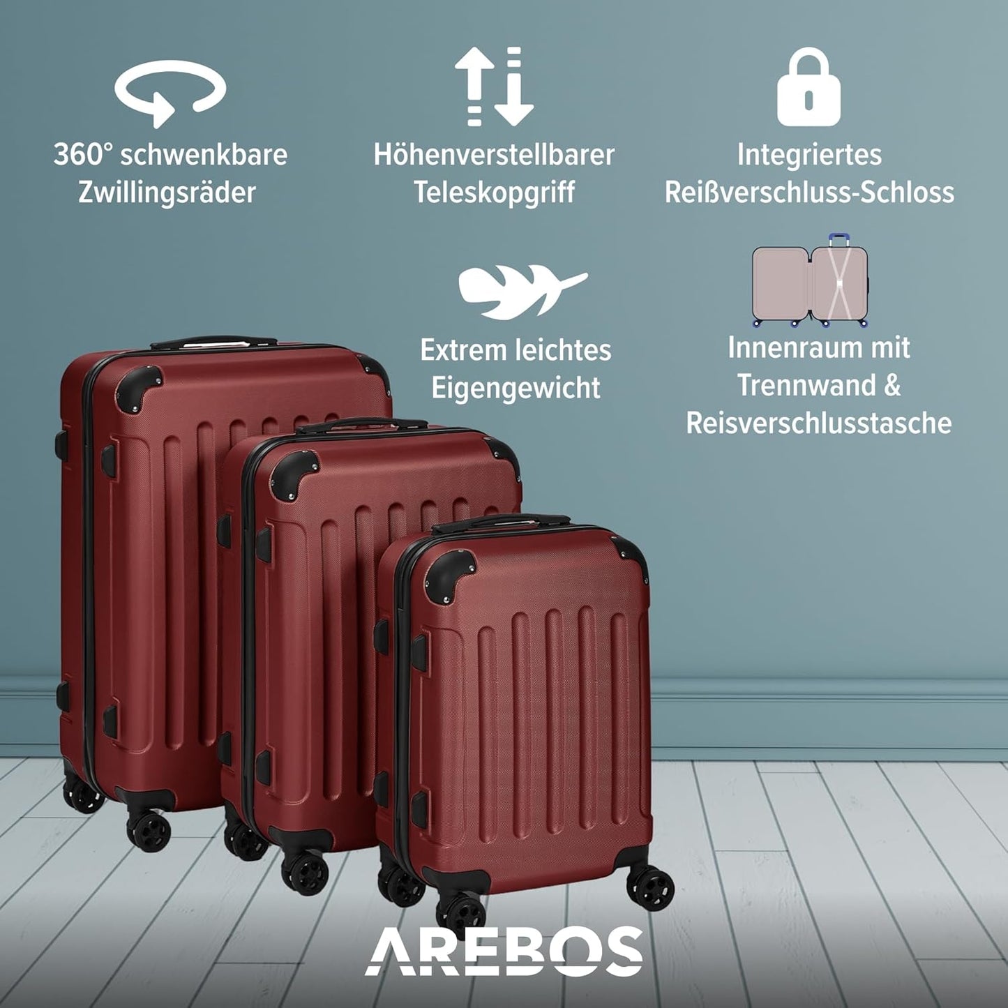 3-teiliges Hartschalenkofferset, Rot