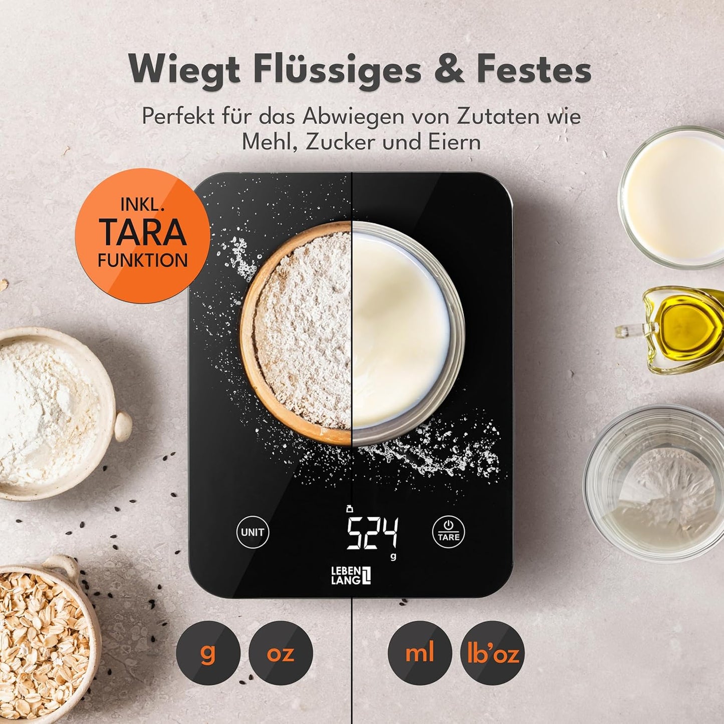 Digitale Küchenwaage LBL712 wasserdicht, USB aufladbar