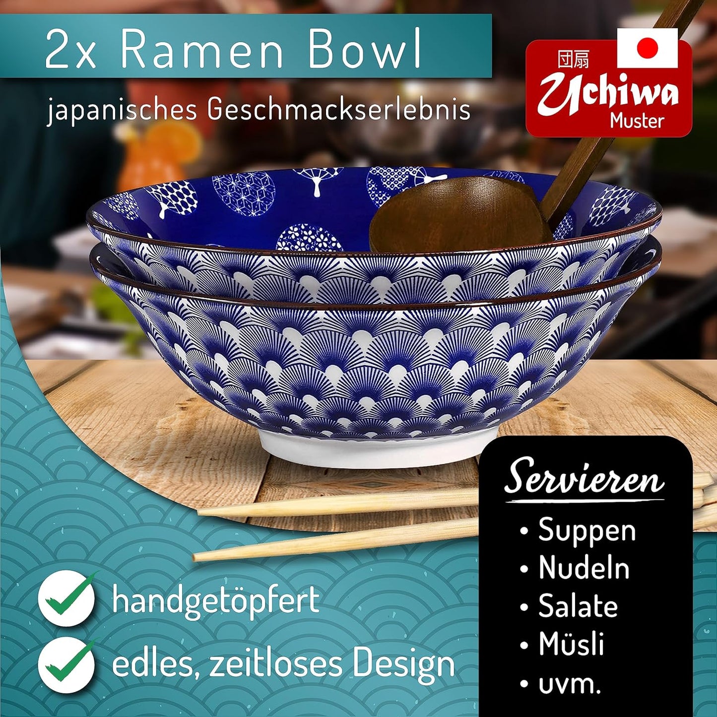 Ramen-Schüssel-Set, 20,5 x 7cm Uchiwa
